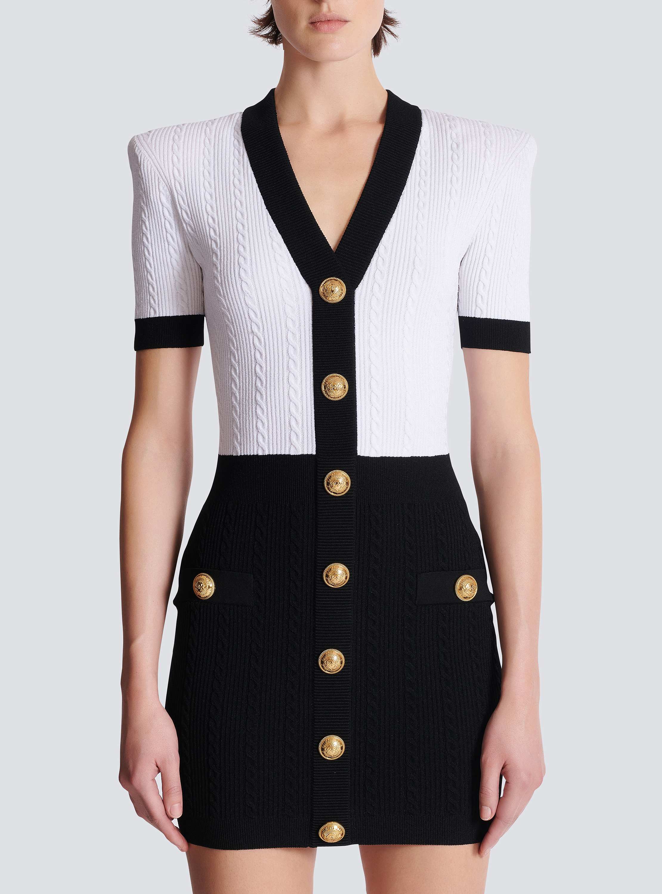 Two-tone cable-knit bodycon dress