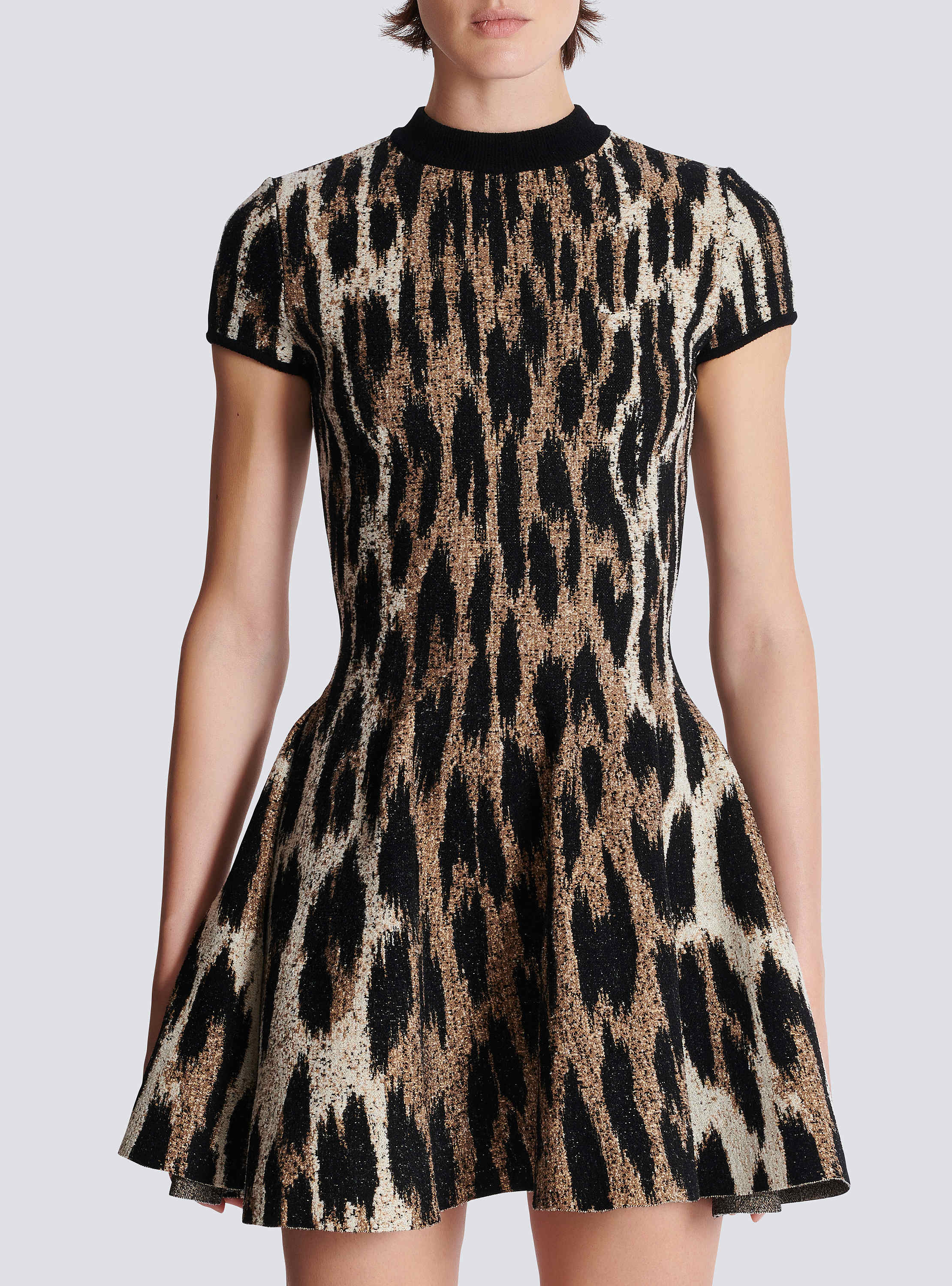A-line leopard print jacquard dress