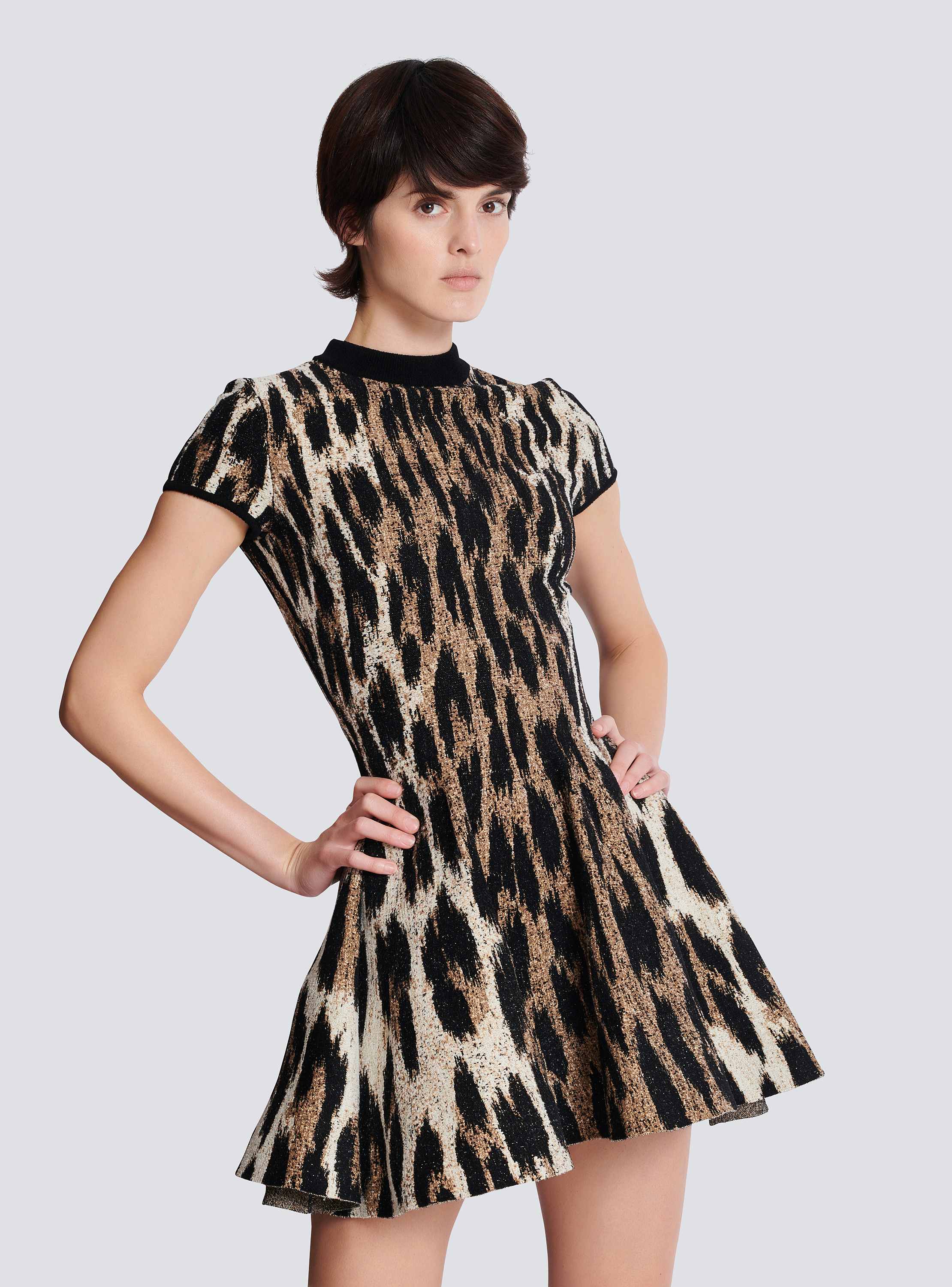 A-line leopard print jacquard dress