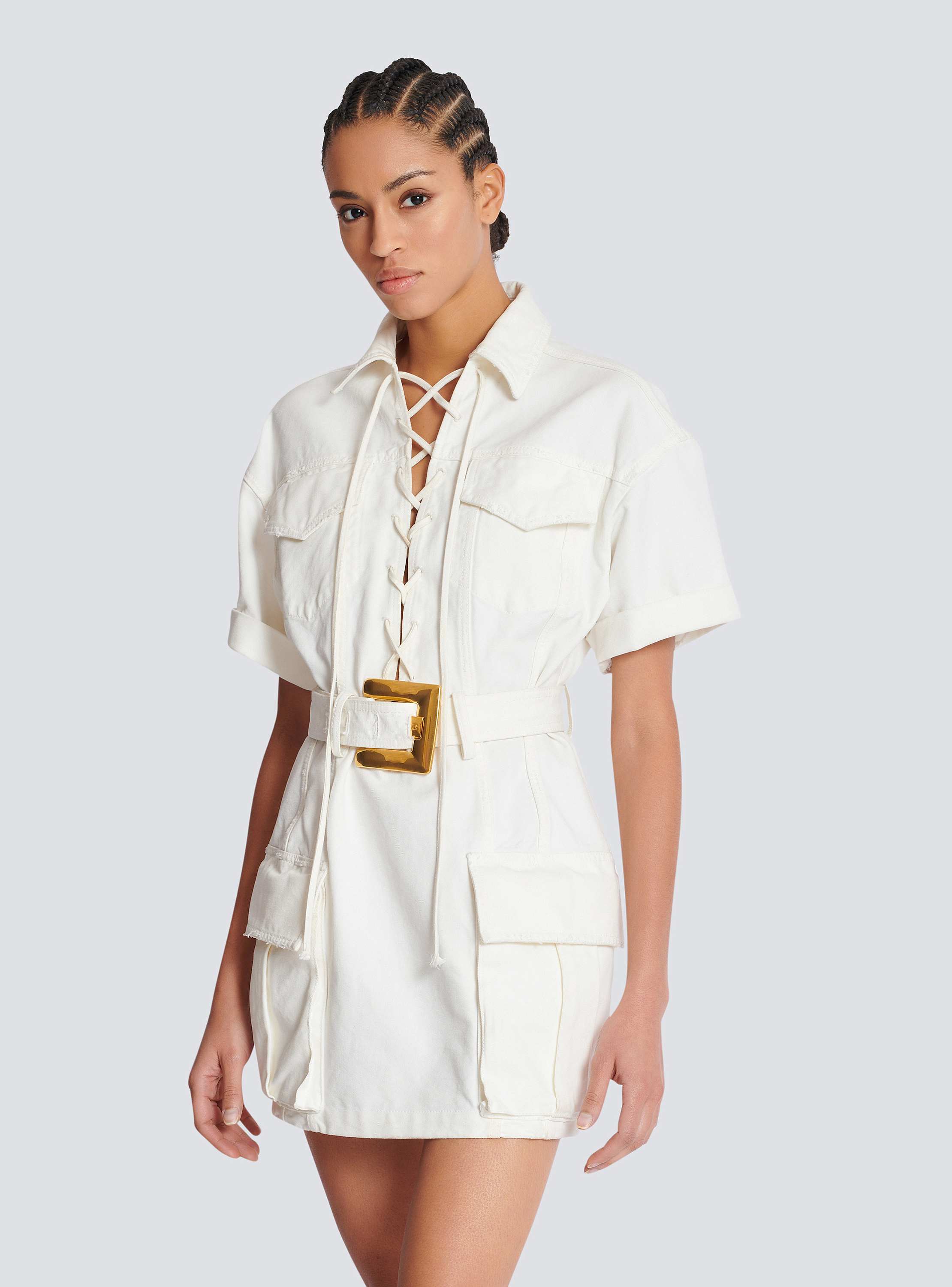 Short lace-up canvas dress - Women | BALMAIN