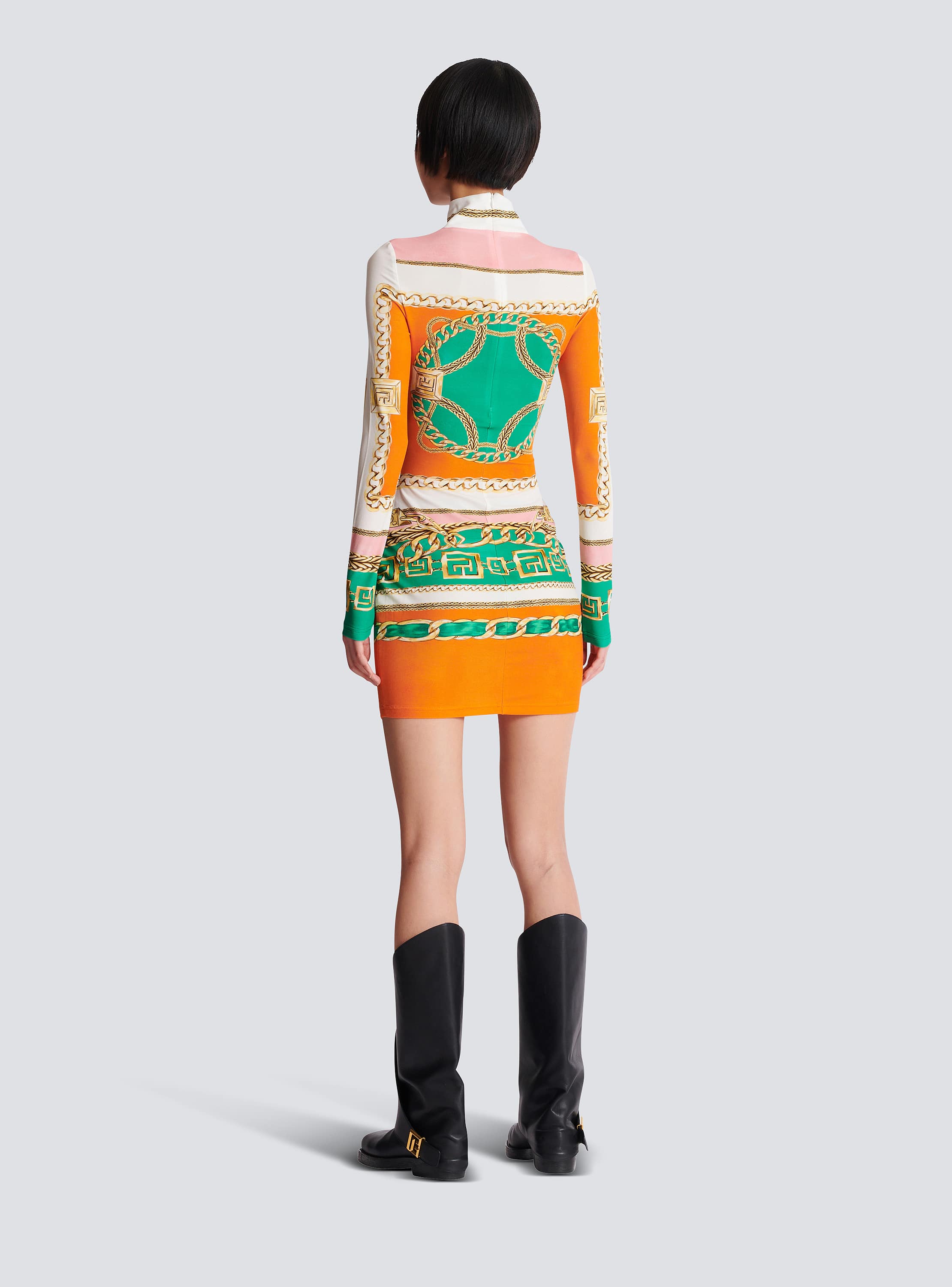 Short printed bodycon dress with Balmain Foulard pattern