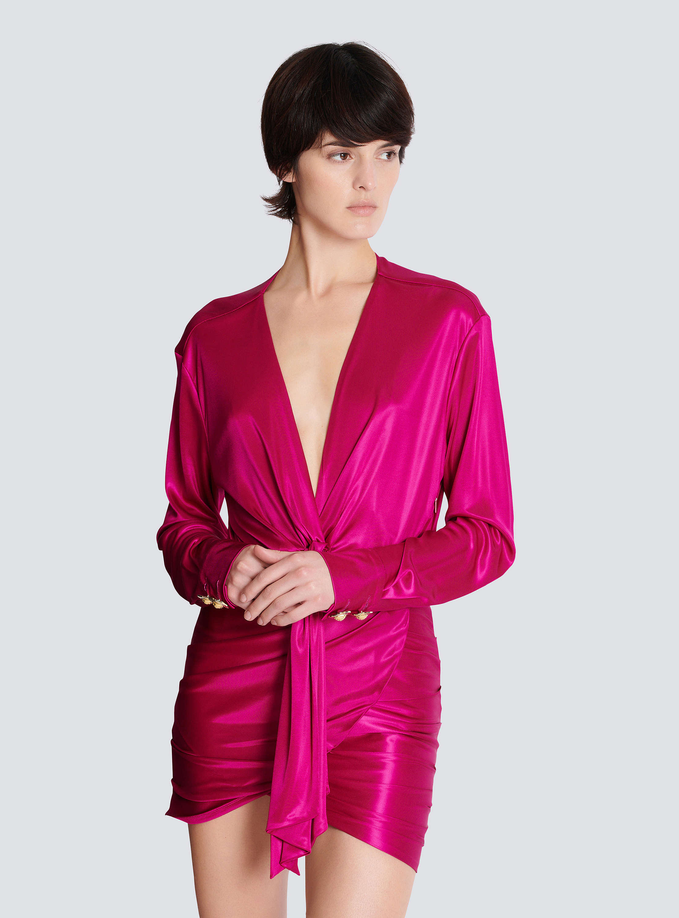 Short draped interlock jersey dress pink pink - Women | BALMAIN