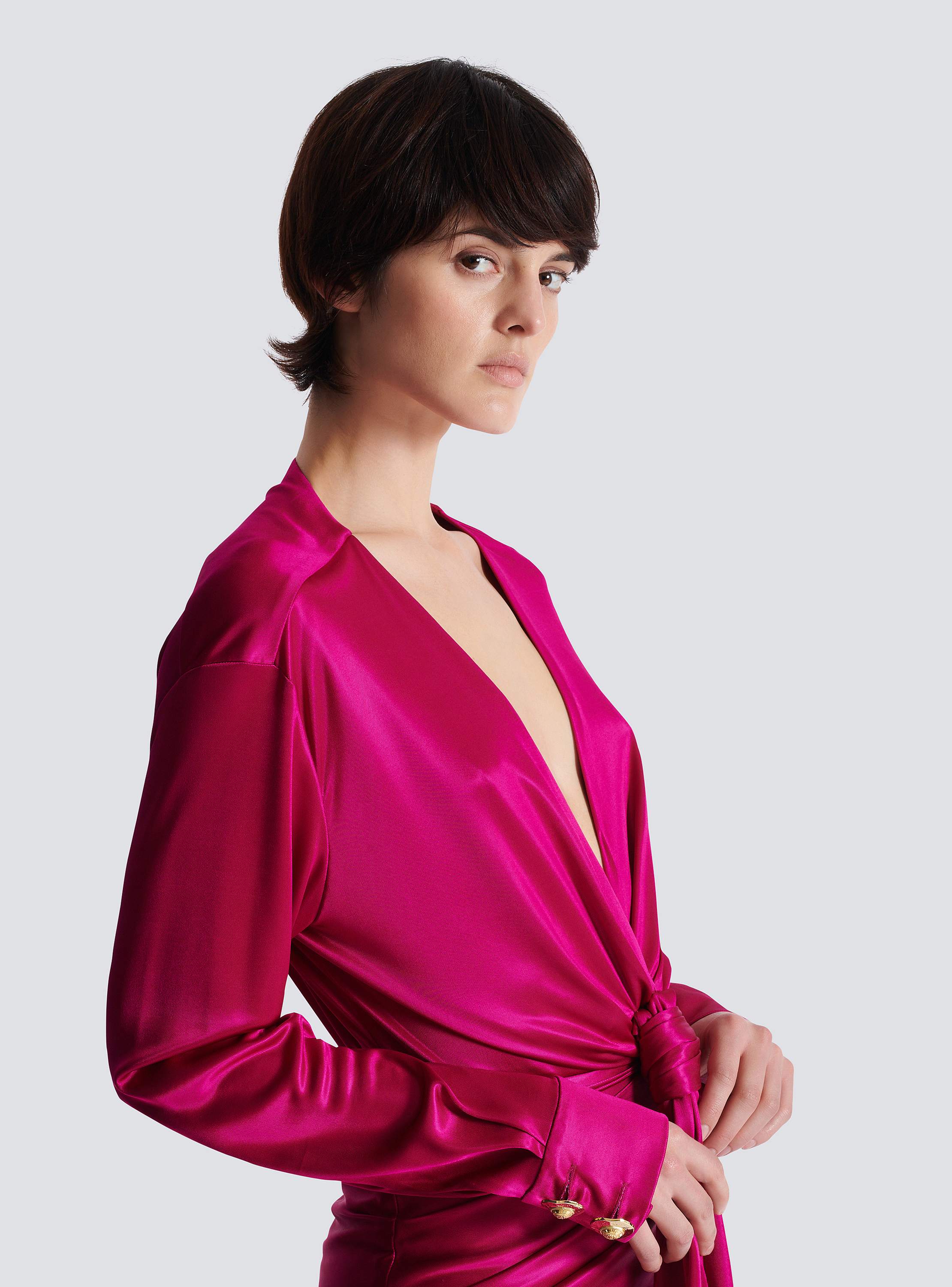 Short draped interlock jersey dress pink pink - Women | BALMAIN