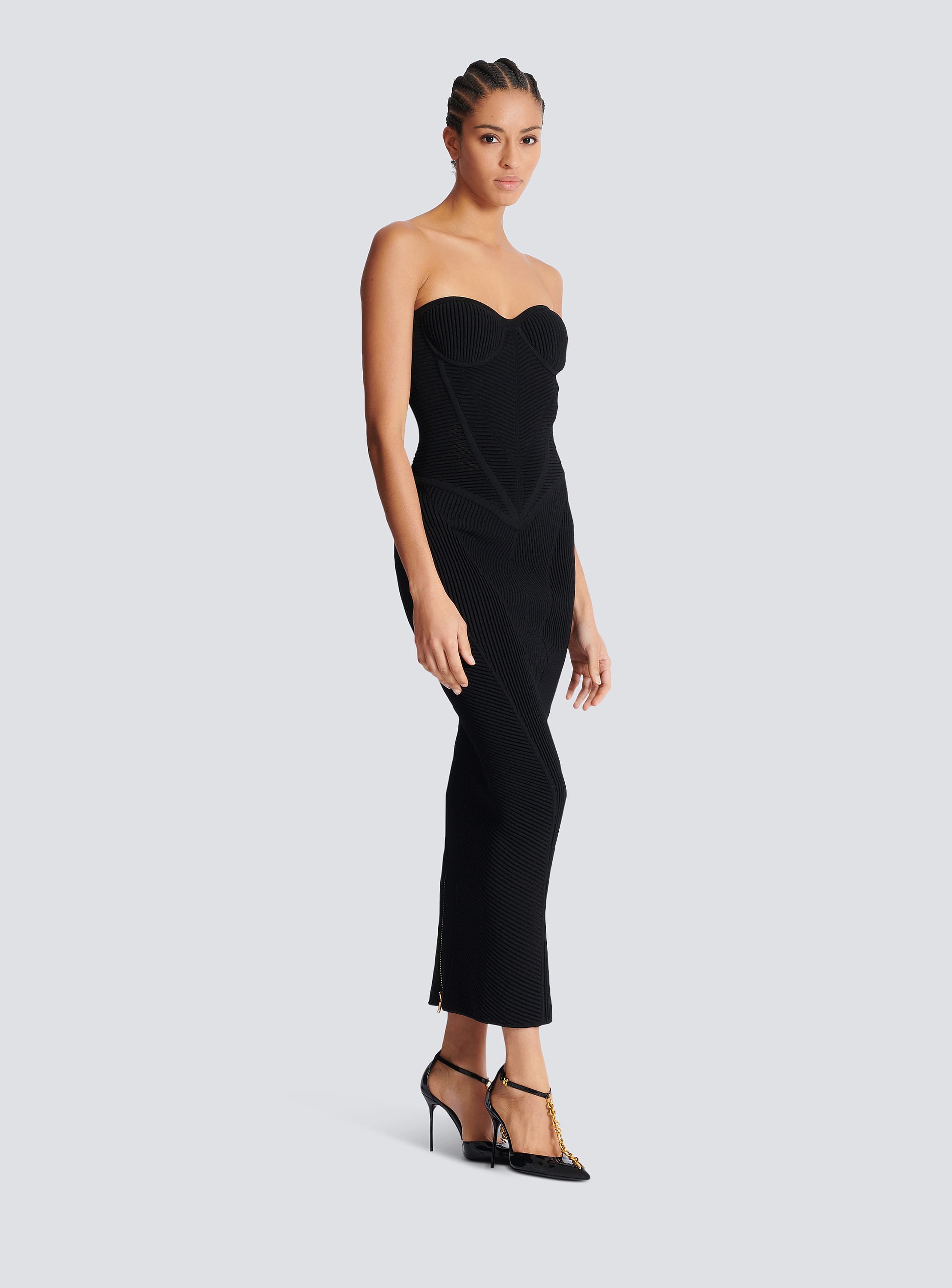 Long strapless knit dress black - Women | BALMAIN