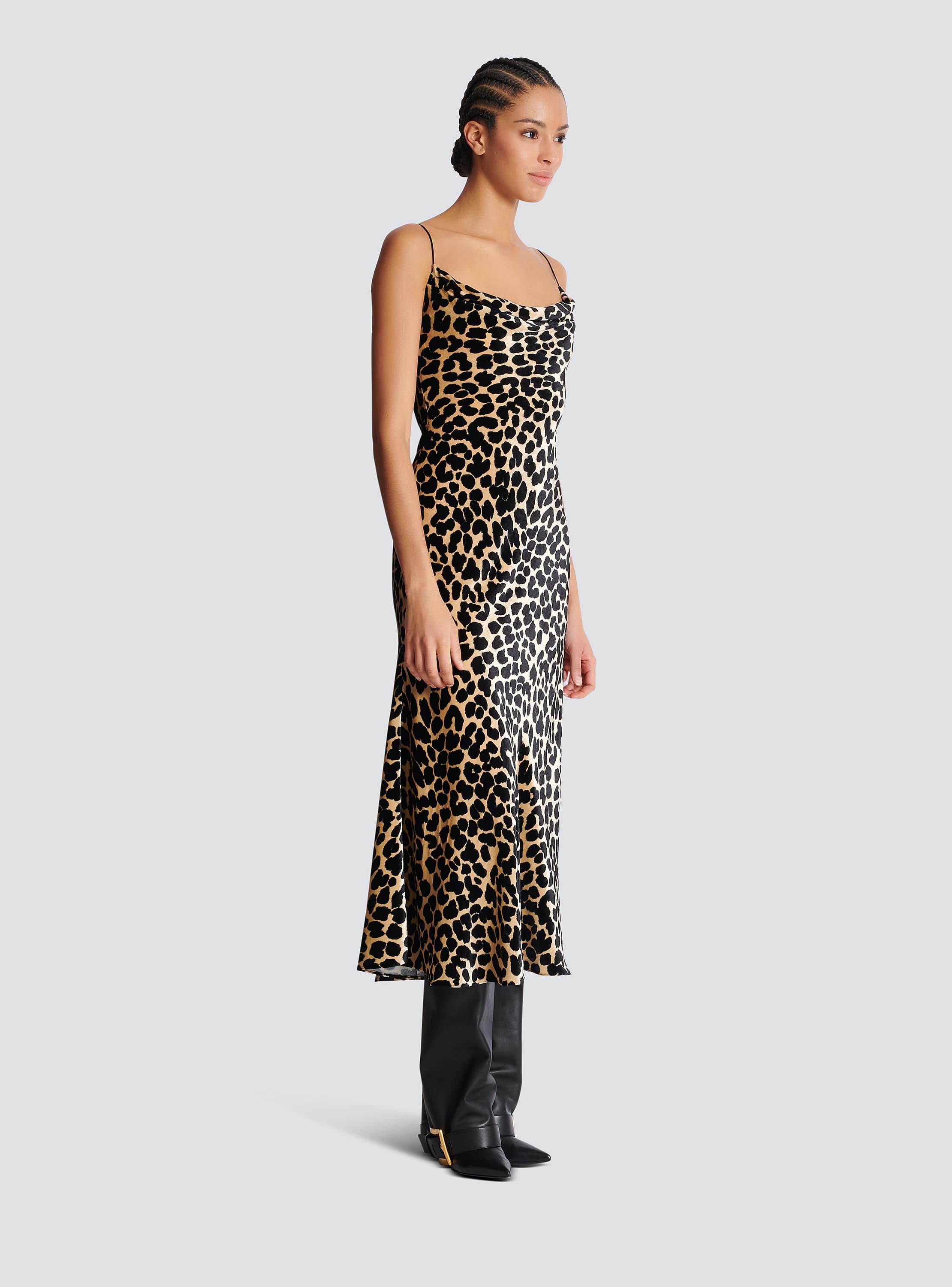 Flowing leopard print velvet dress - Women | BALMAIN