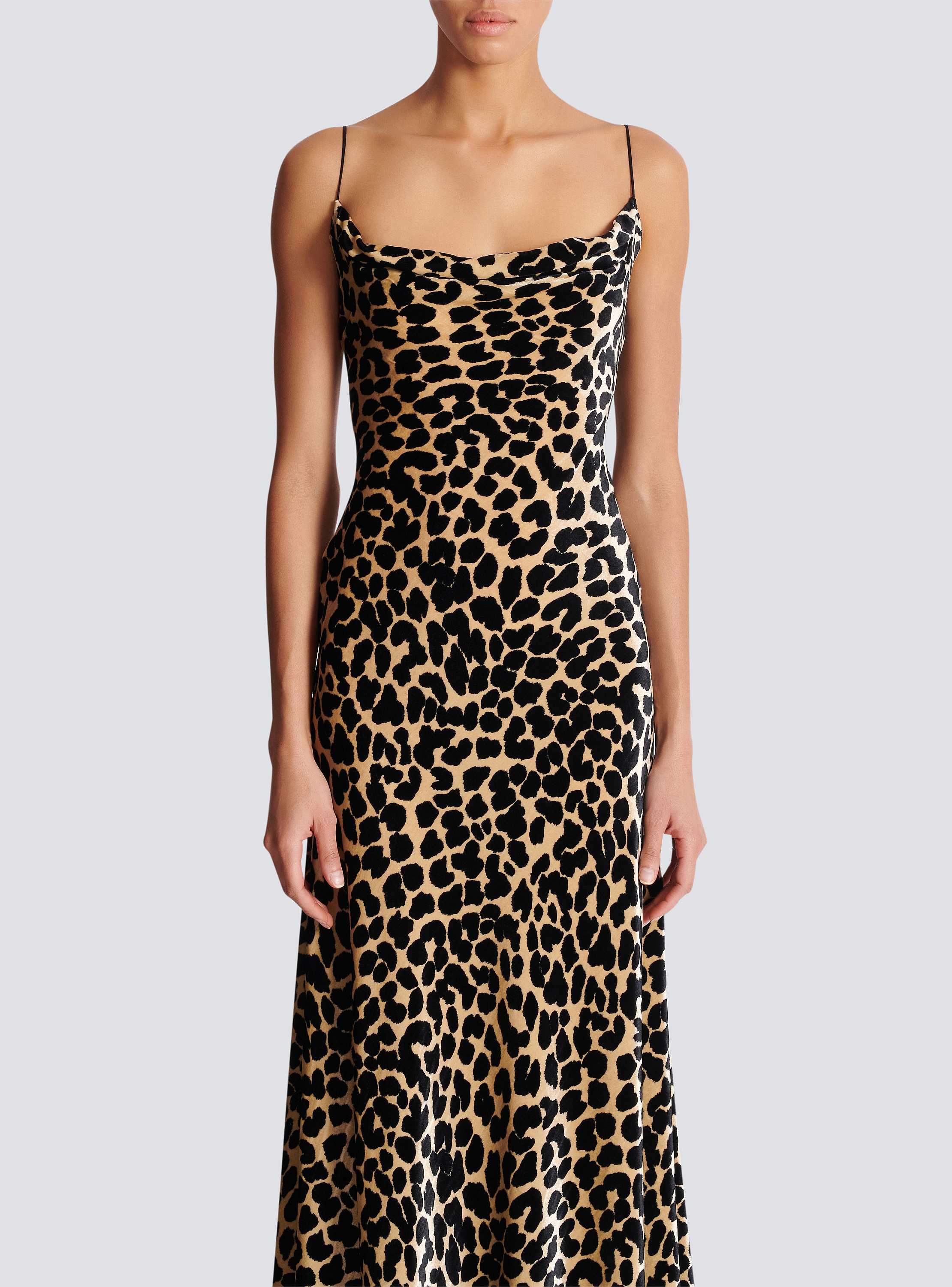 Flowing leopard print velvet dress - Women | BALMAIN