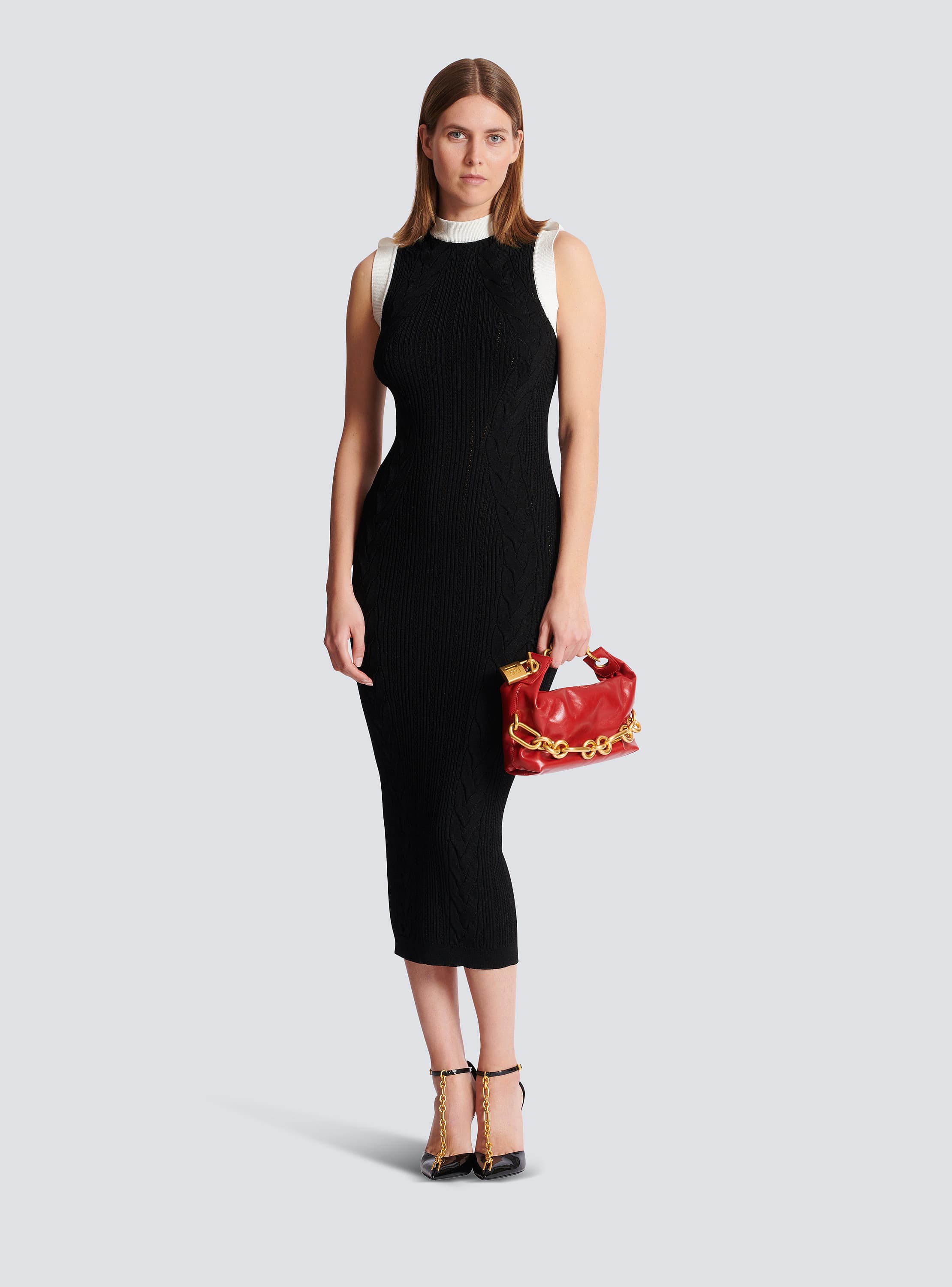 Long two-tone cable-knit dress - Women | BALMAIN