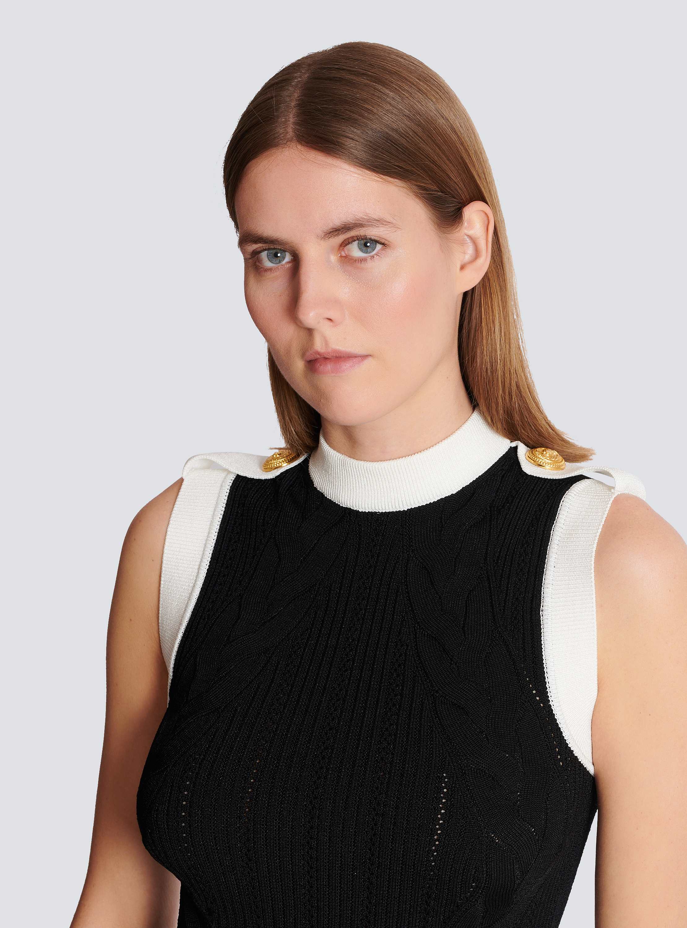 Long two-tone cable-knit dress black - Women | BALMAIN