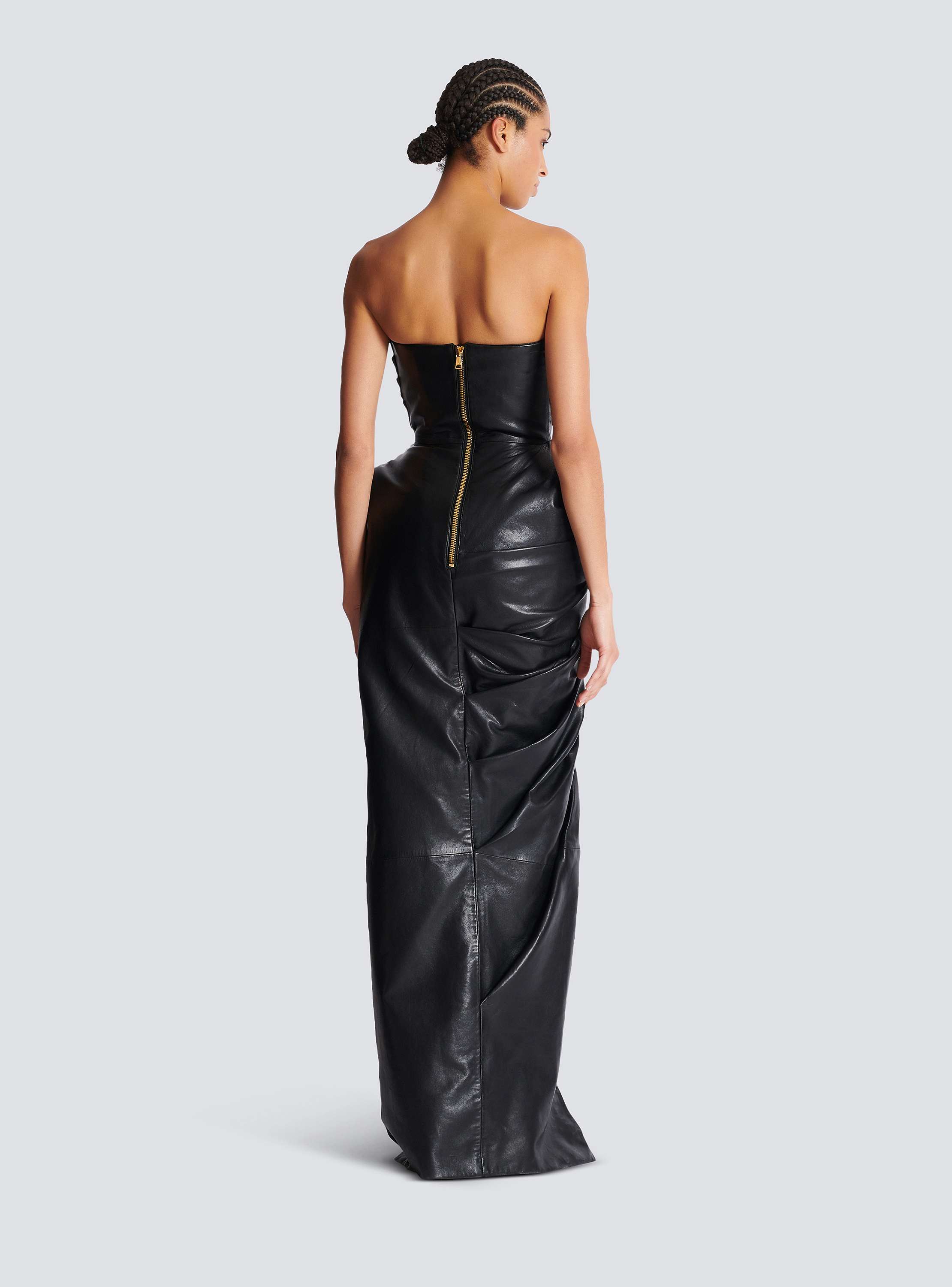 Strapless leather bodycon dress