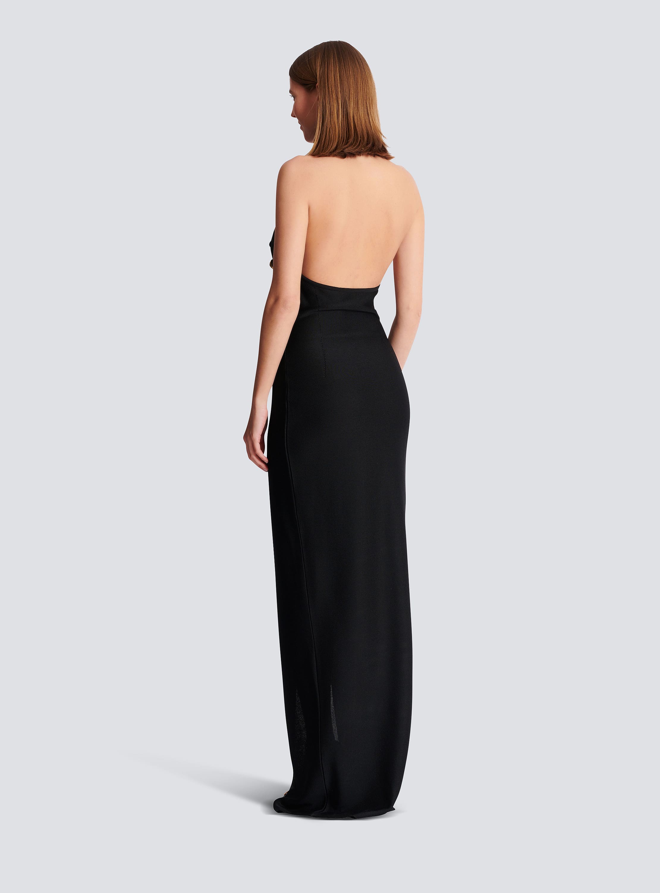 Long halterneck knit dress black - Women | BALMAIN