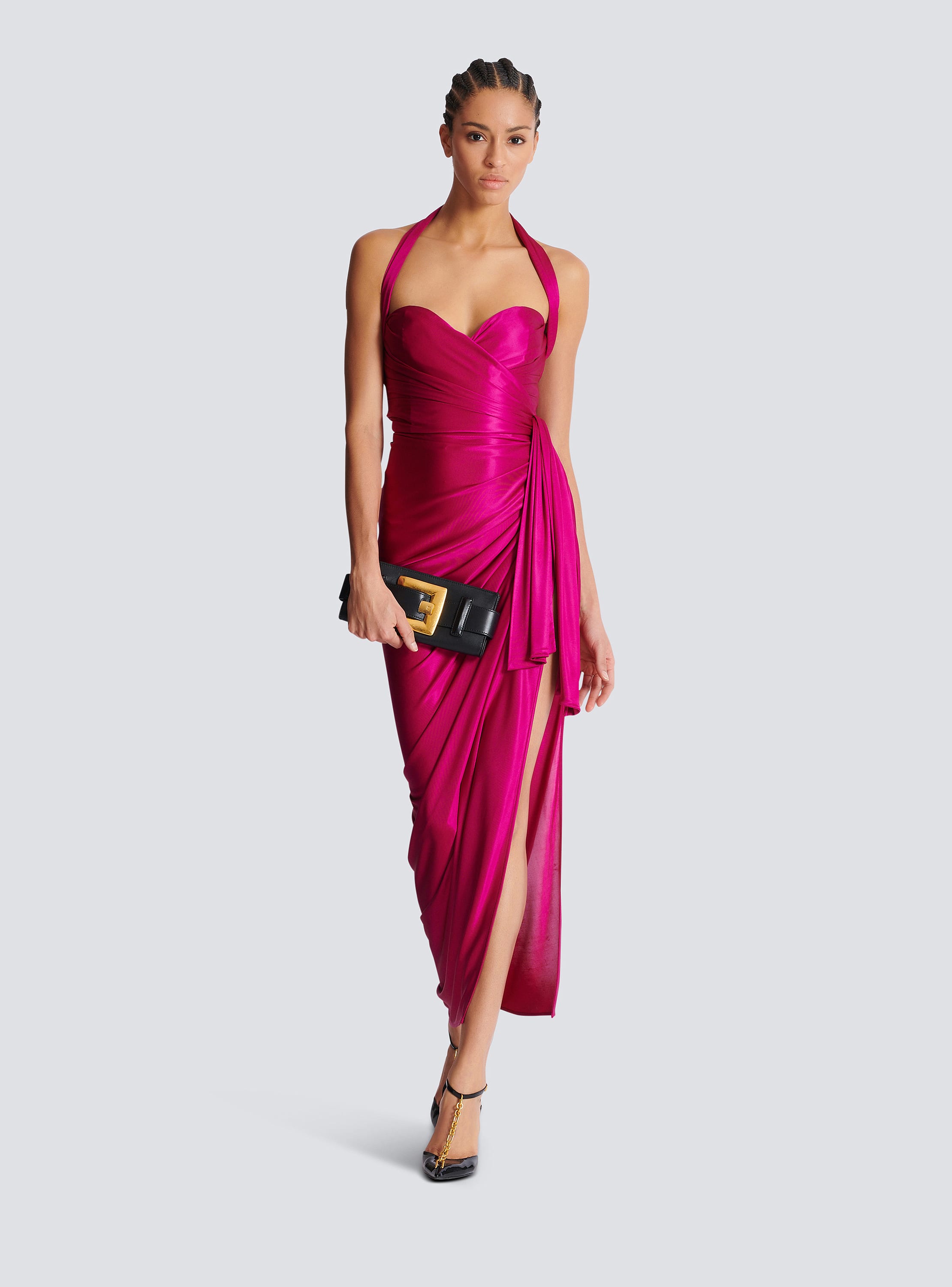 ワンピース BALMAIN DRESS (FF1RP912JK74) Flowing draped interlock jersey dress - Women | BALMAIN
