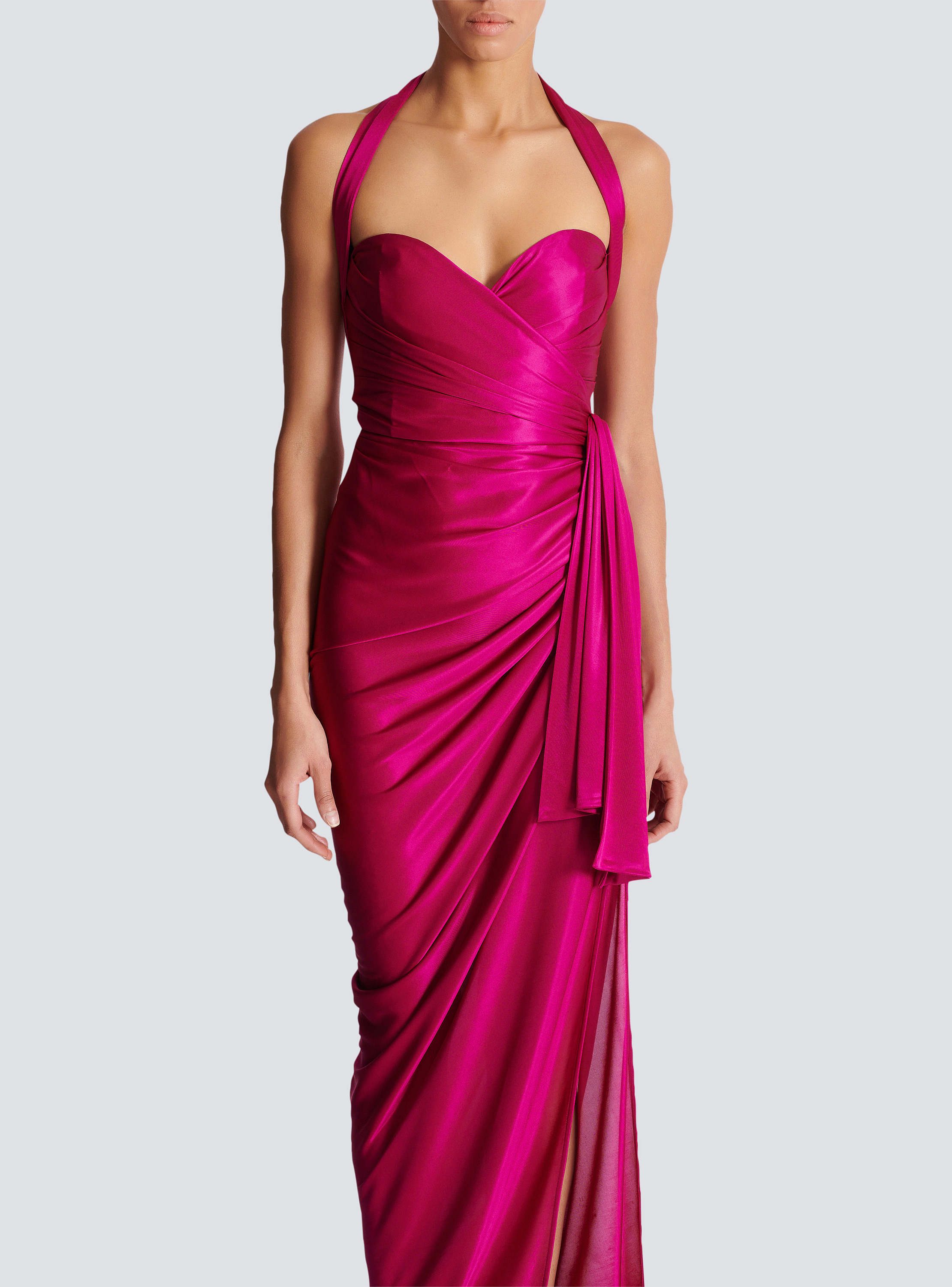 Flowing draped interlock jersey dress - Women | BALMAIN