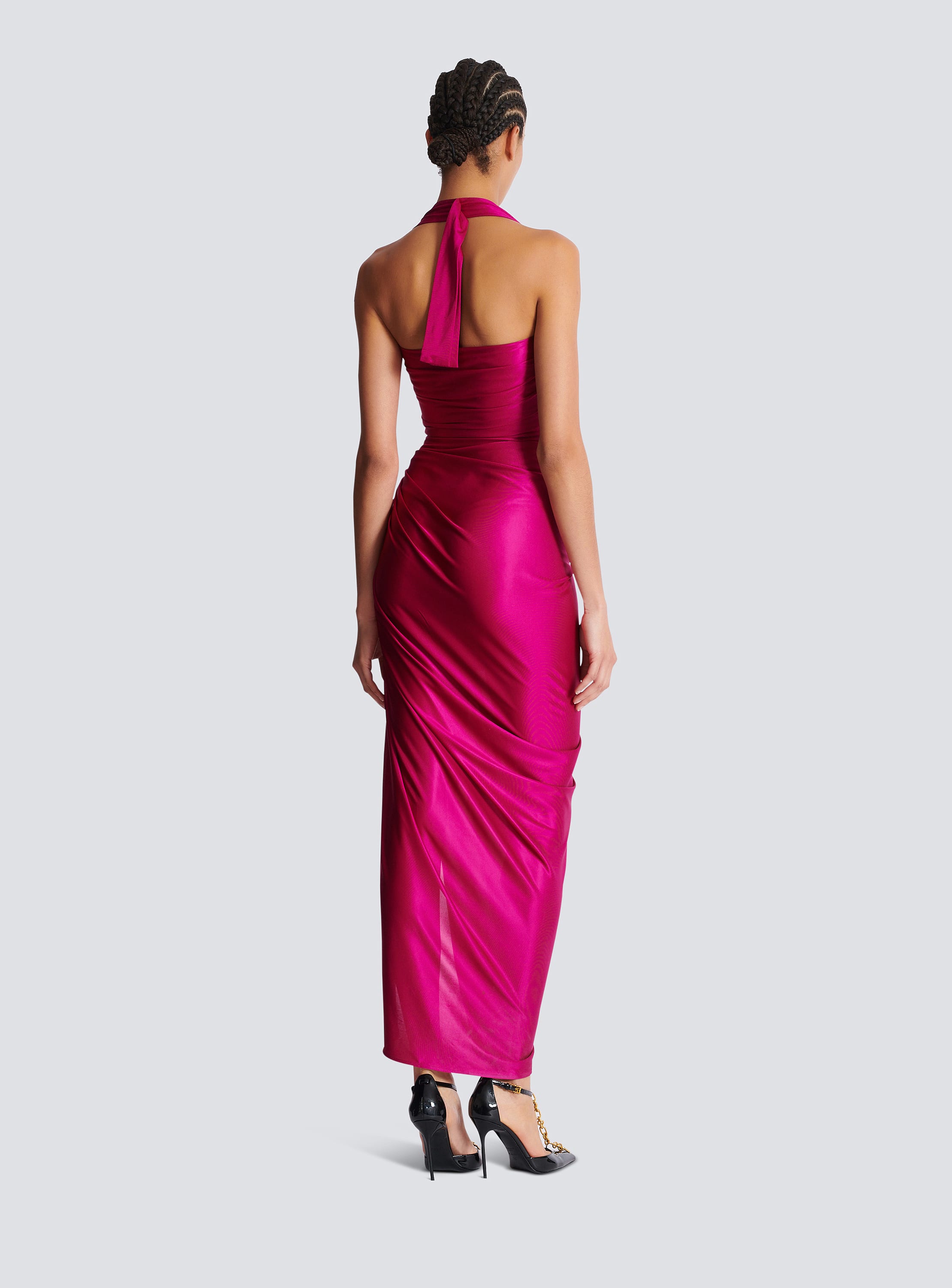 ワンピース BALMAIN DRESS (FF1RP912JK74) Flowing draped interlock jersey dress pink pink - Women
