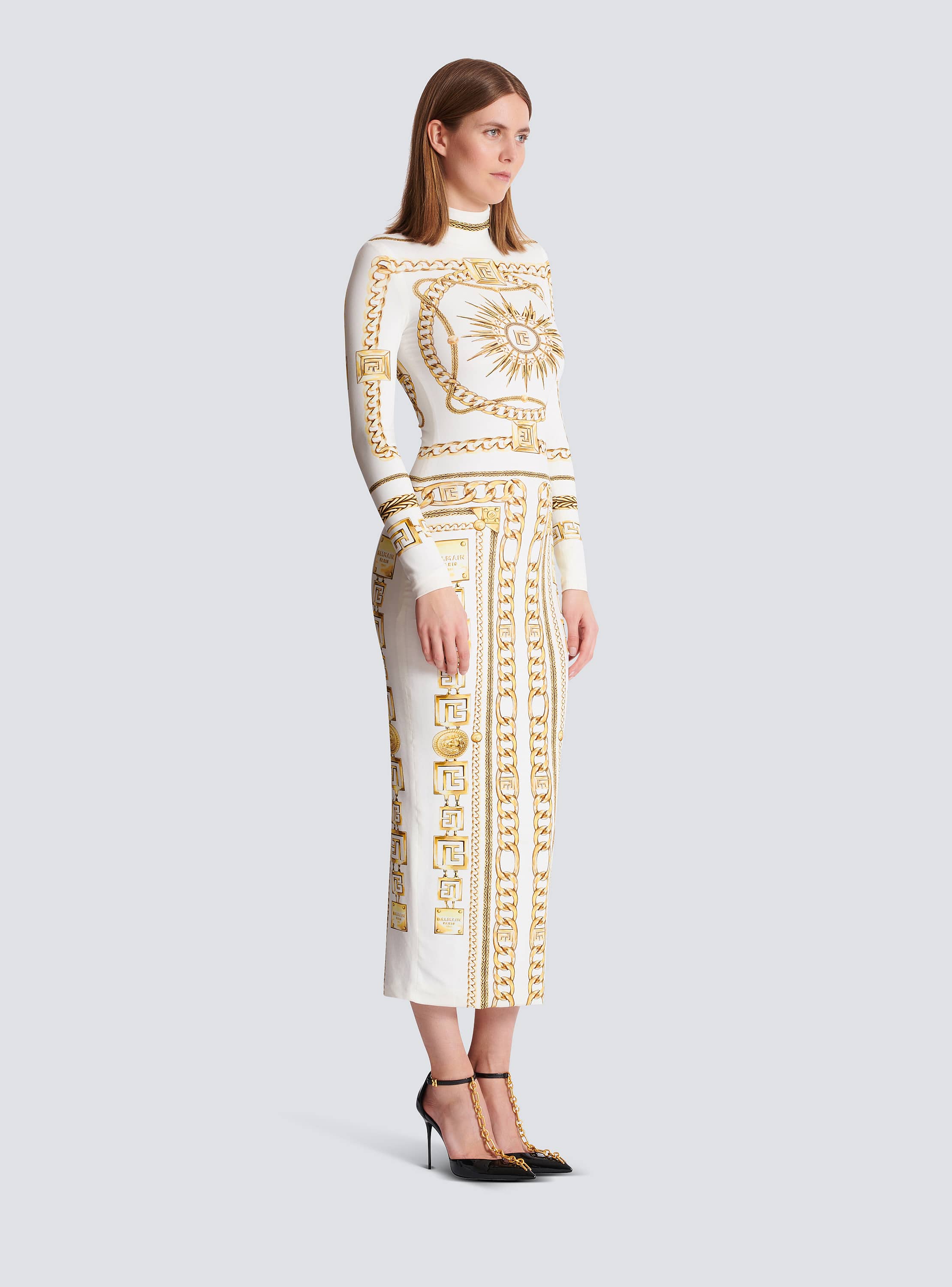 ベスト・ジレ BALMAIN FW25 Cream jacquard vest (FF1AG740VI29 0CF) Long printed bodycon dress with Balmain Foulard pattern