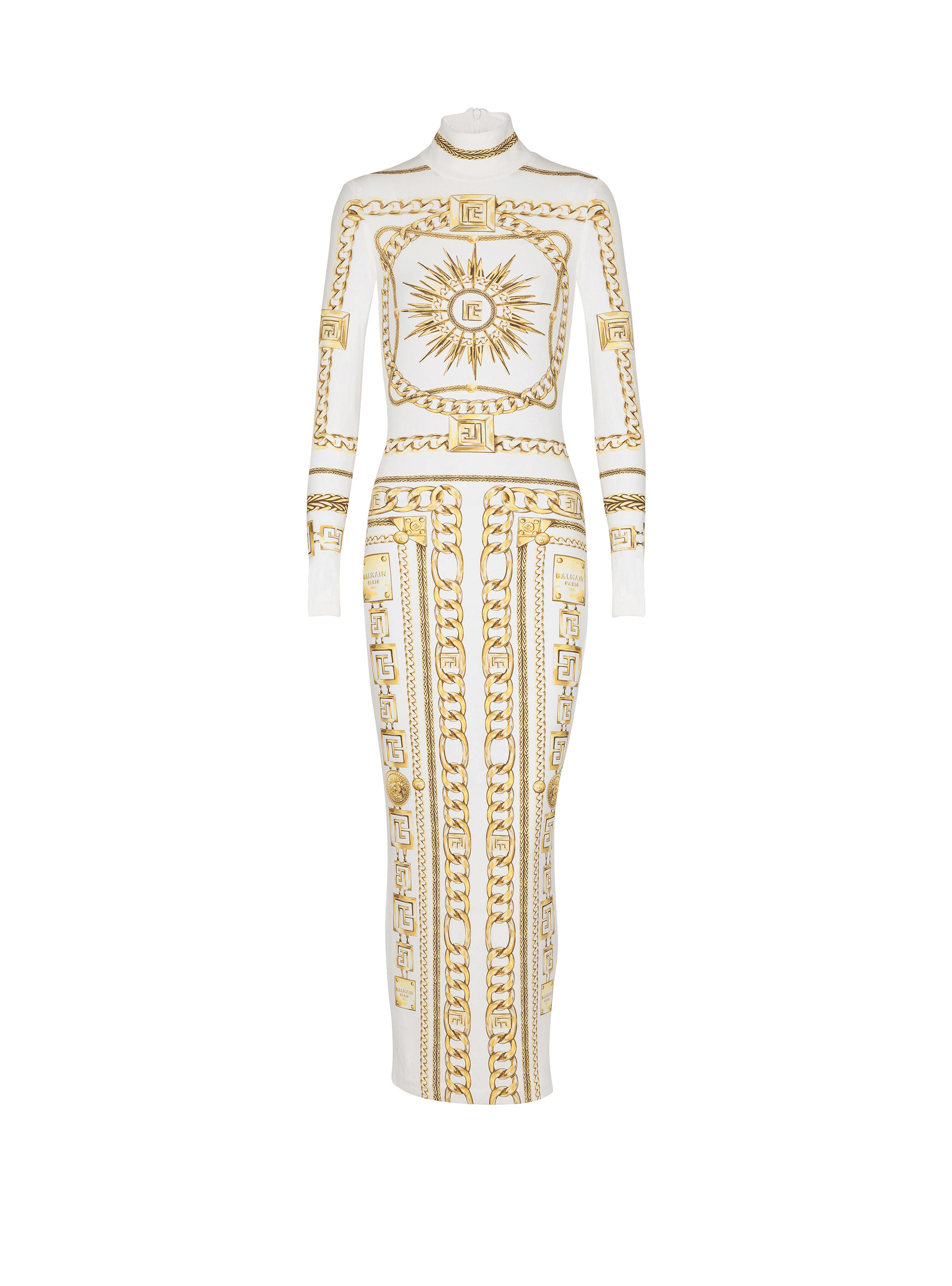 Balmain Foulard 모티프 프린트 롱 바디콘 드레스