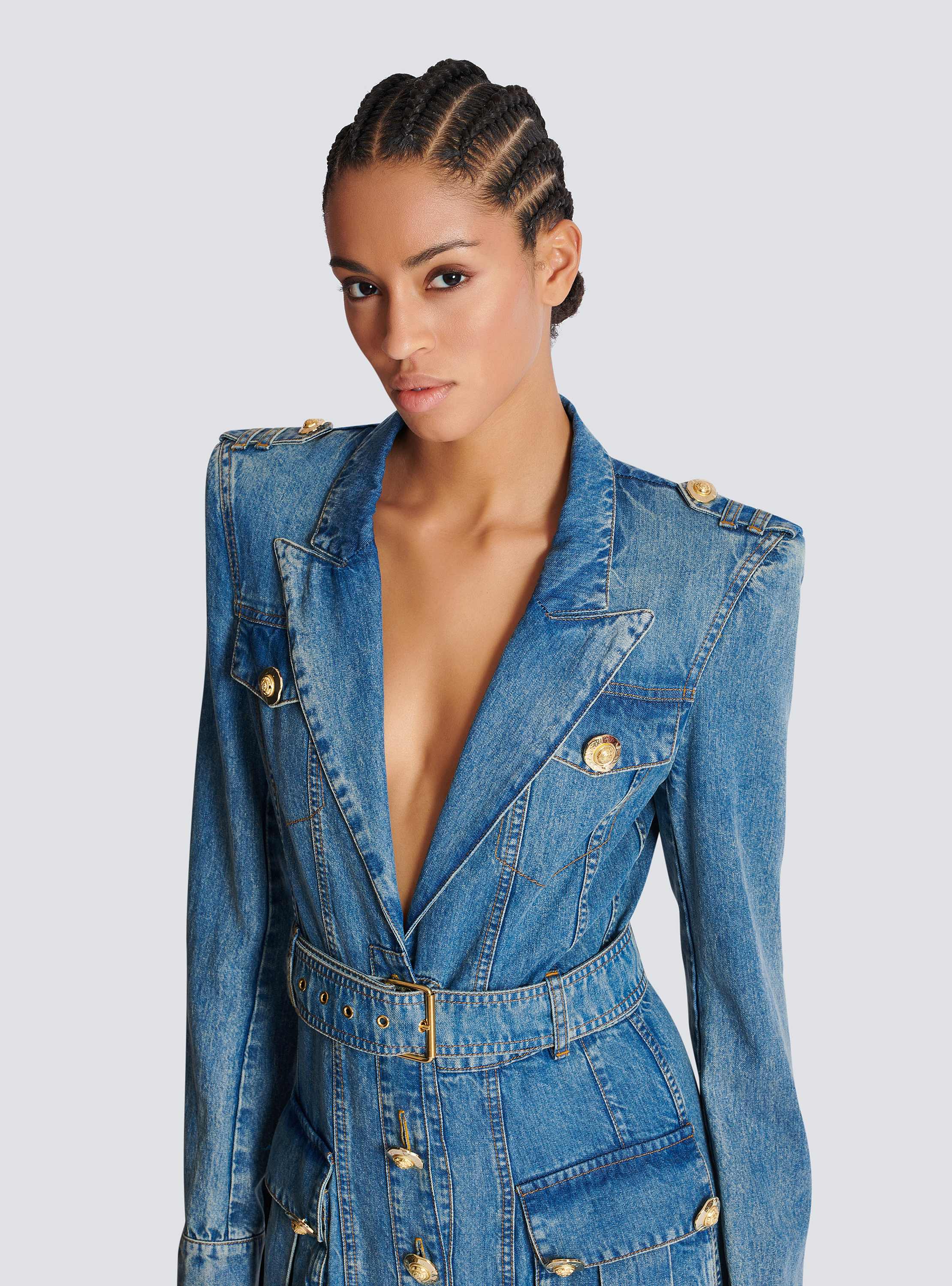 Belted 4 Pkts Long Denim Dress
