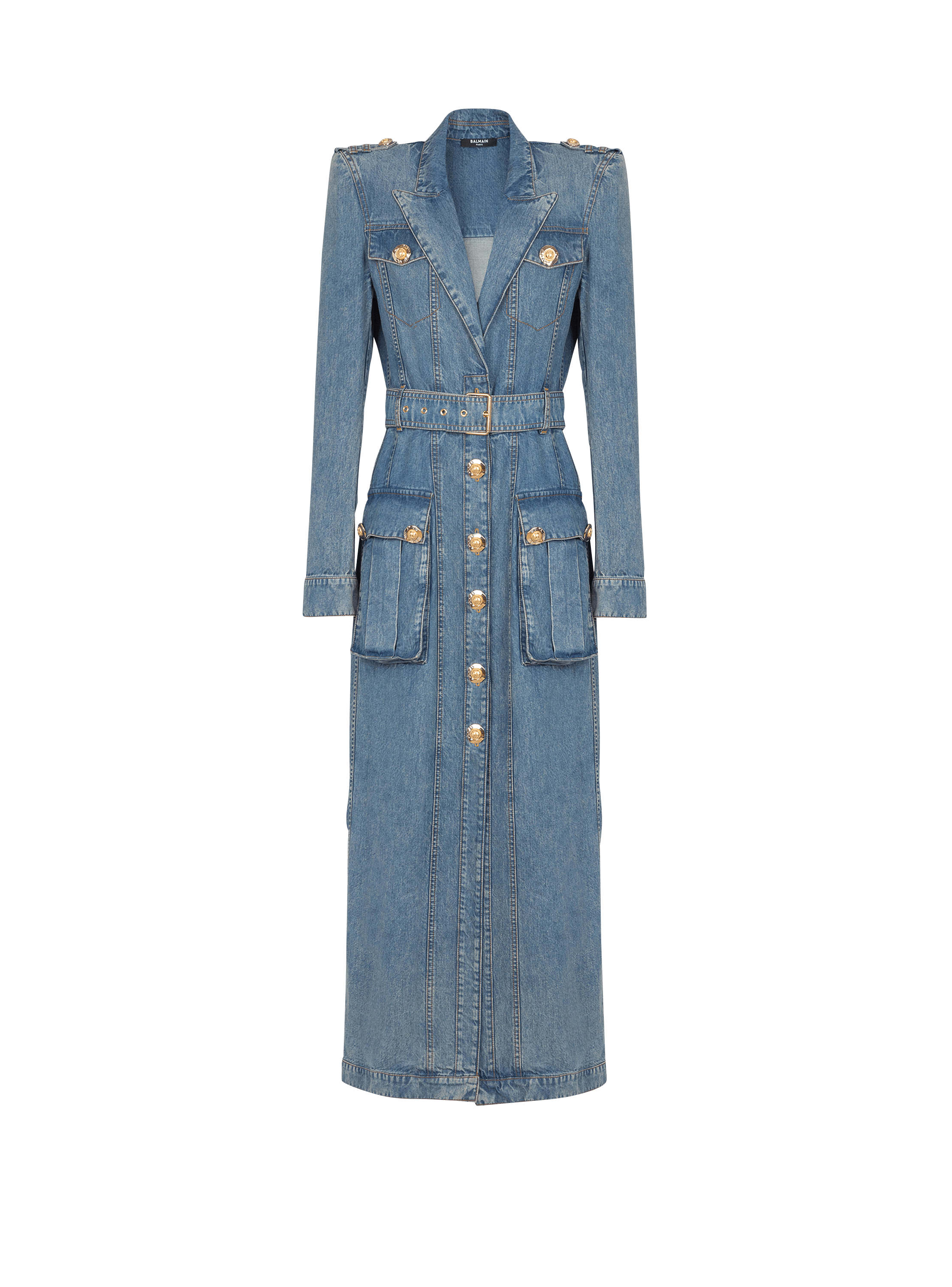 Belted 4 Pkts Long Denim Dress