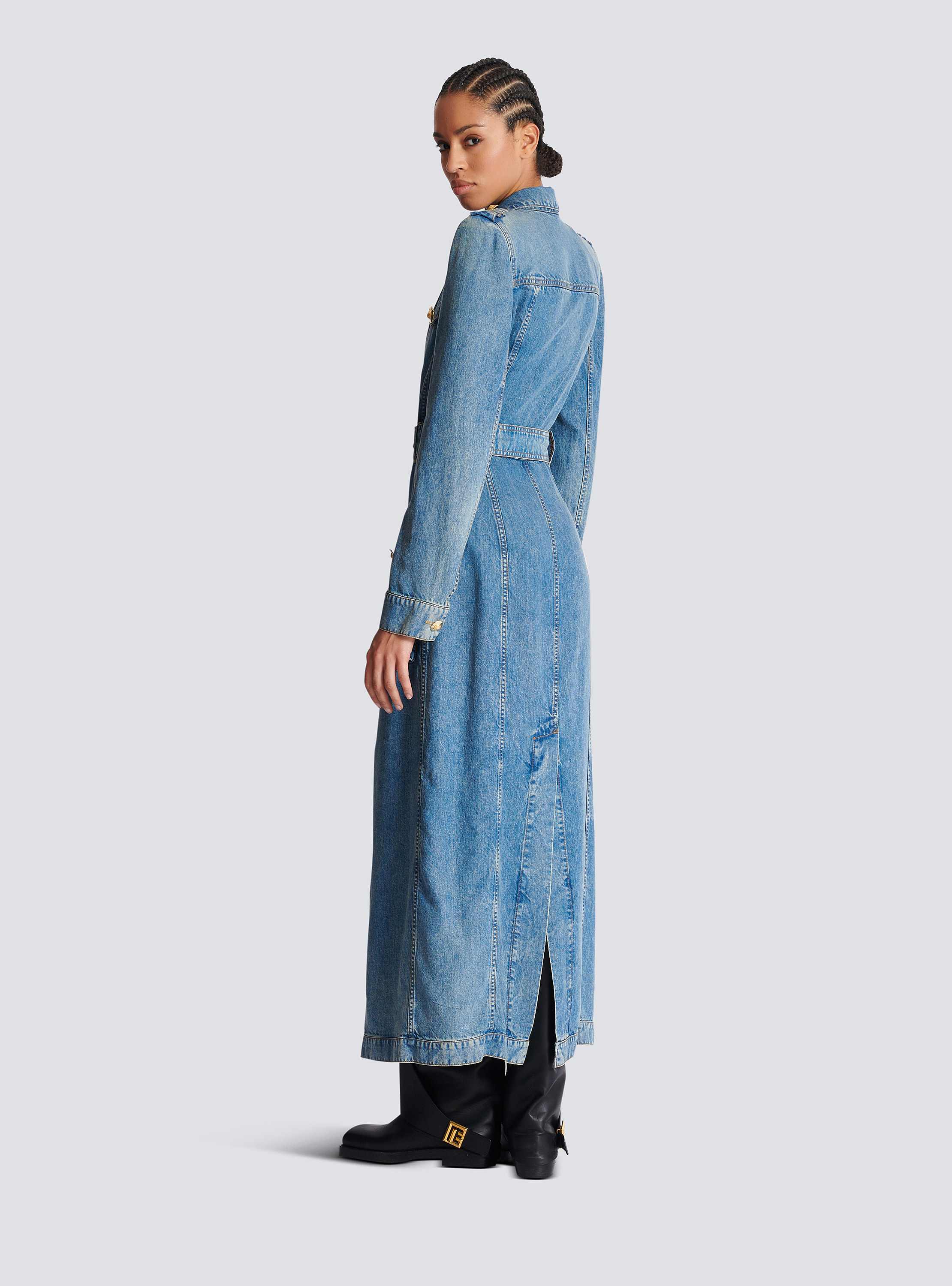 Belted 4 Pkts Long Denim Dress