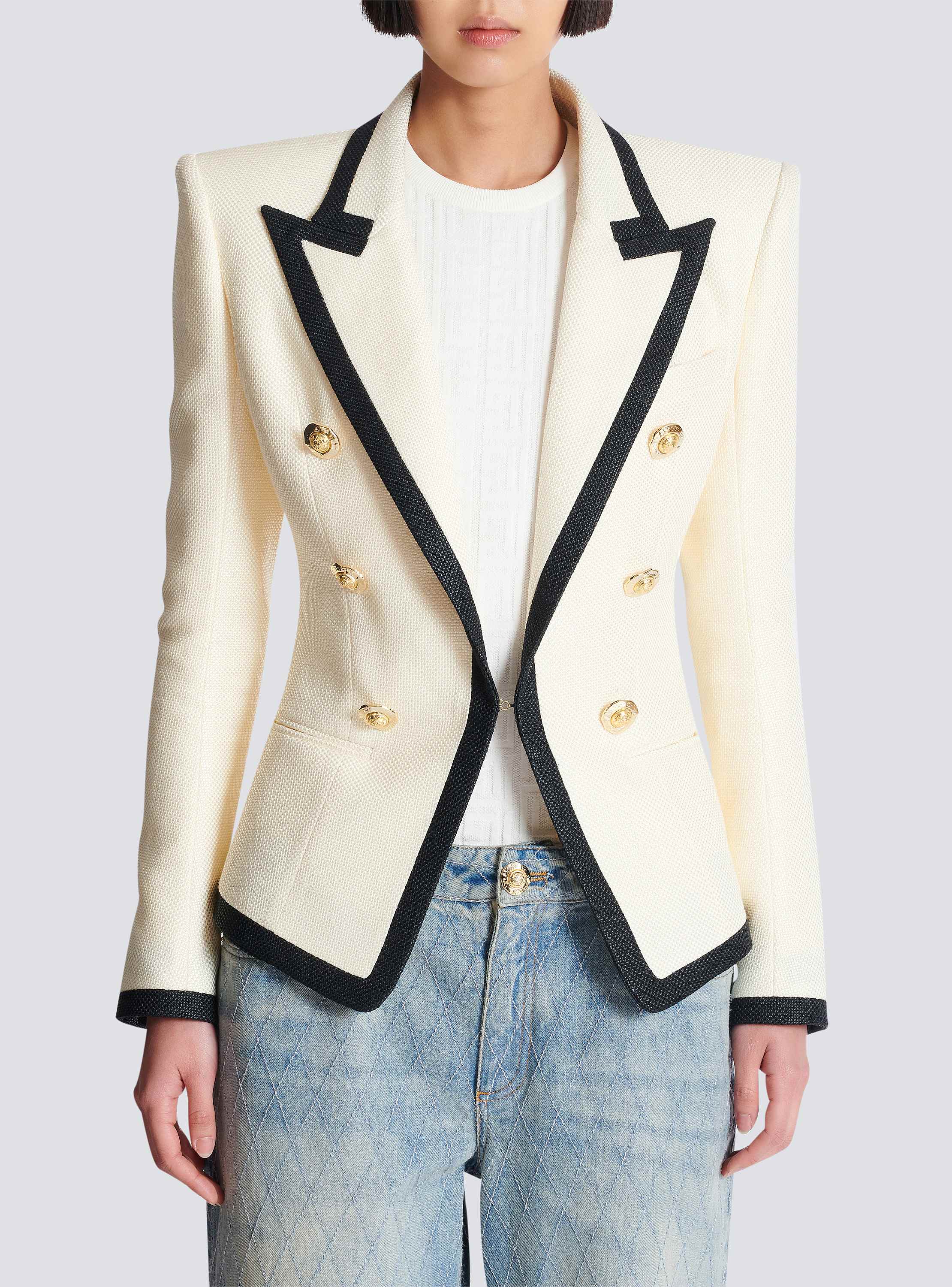 ジャケット BALMAIN ONE BUTTON FITTED NATTE JACKET (FF1SE165VI29 GWO) Fitted two-tone basketweave jacket - Women | BALMAIN