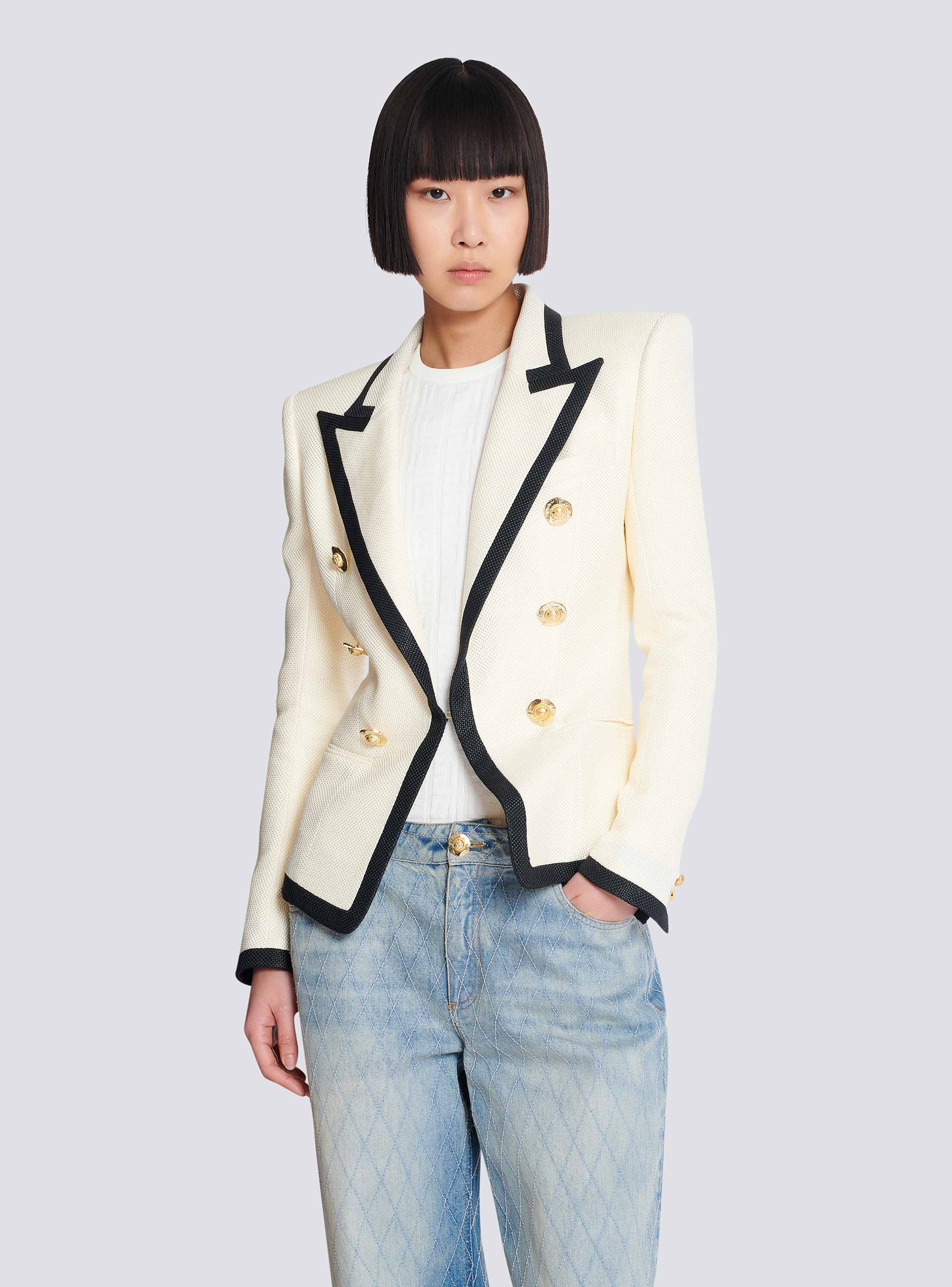 Fitted two-tone basketweave jacket