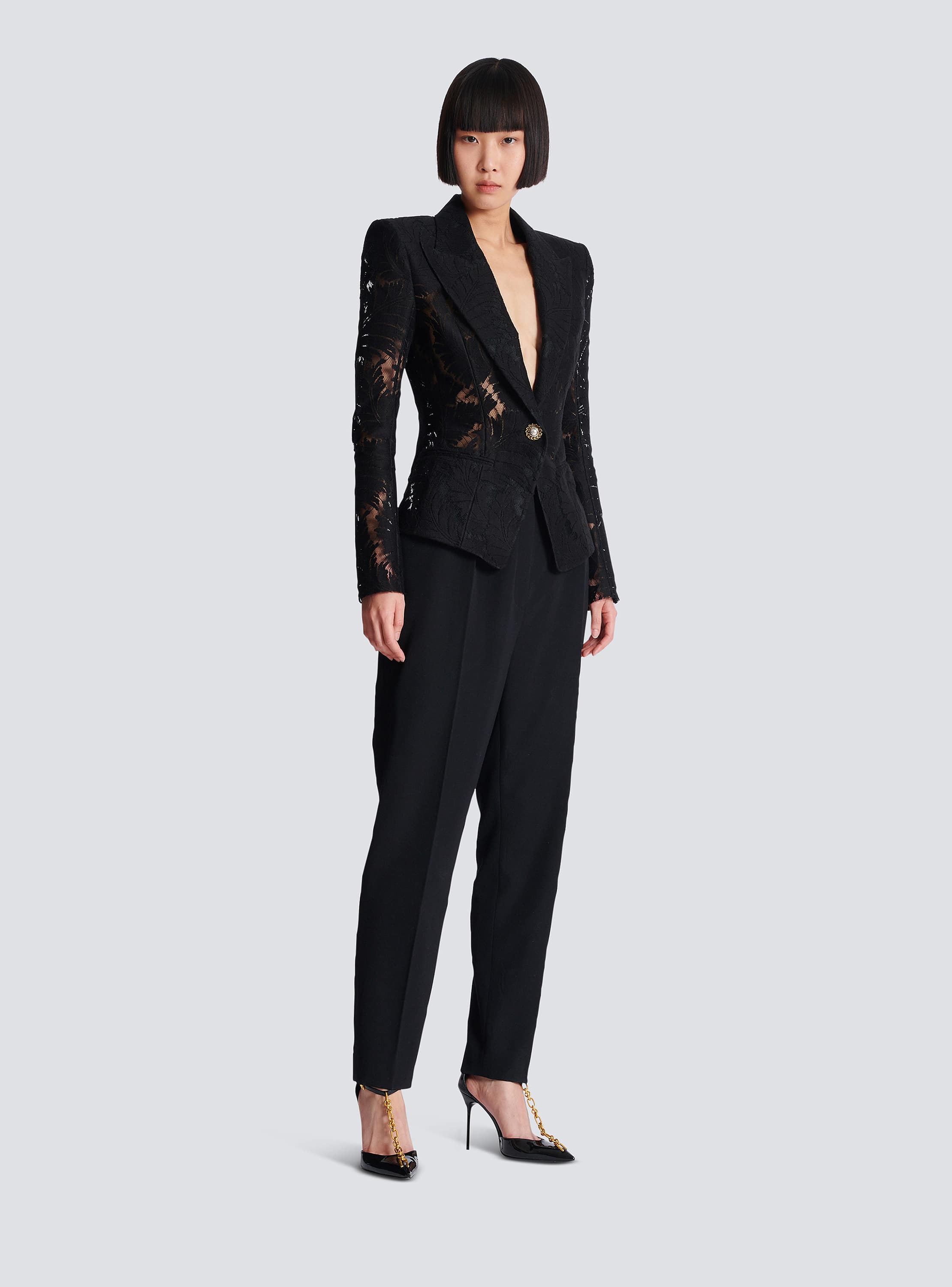 1-button fitted lace jacket black black - Women | BALMAIN