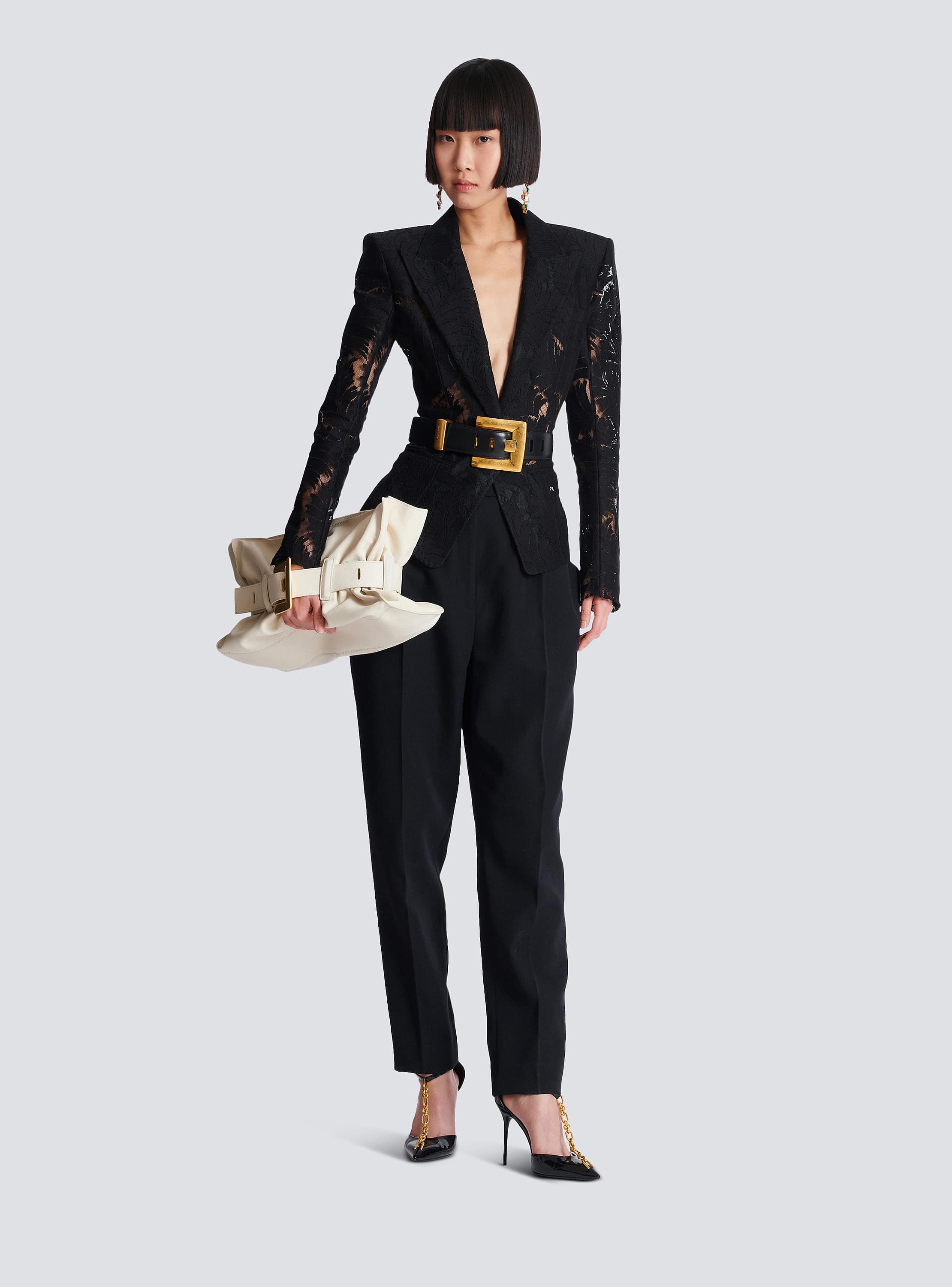 ジャケット BALMAIN ONE BUTTON FITTED NATTE JACKET (FF1SE165VI29 GWO) 1-button fitted lace jacket - Women | BALMAIN