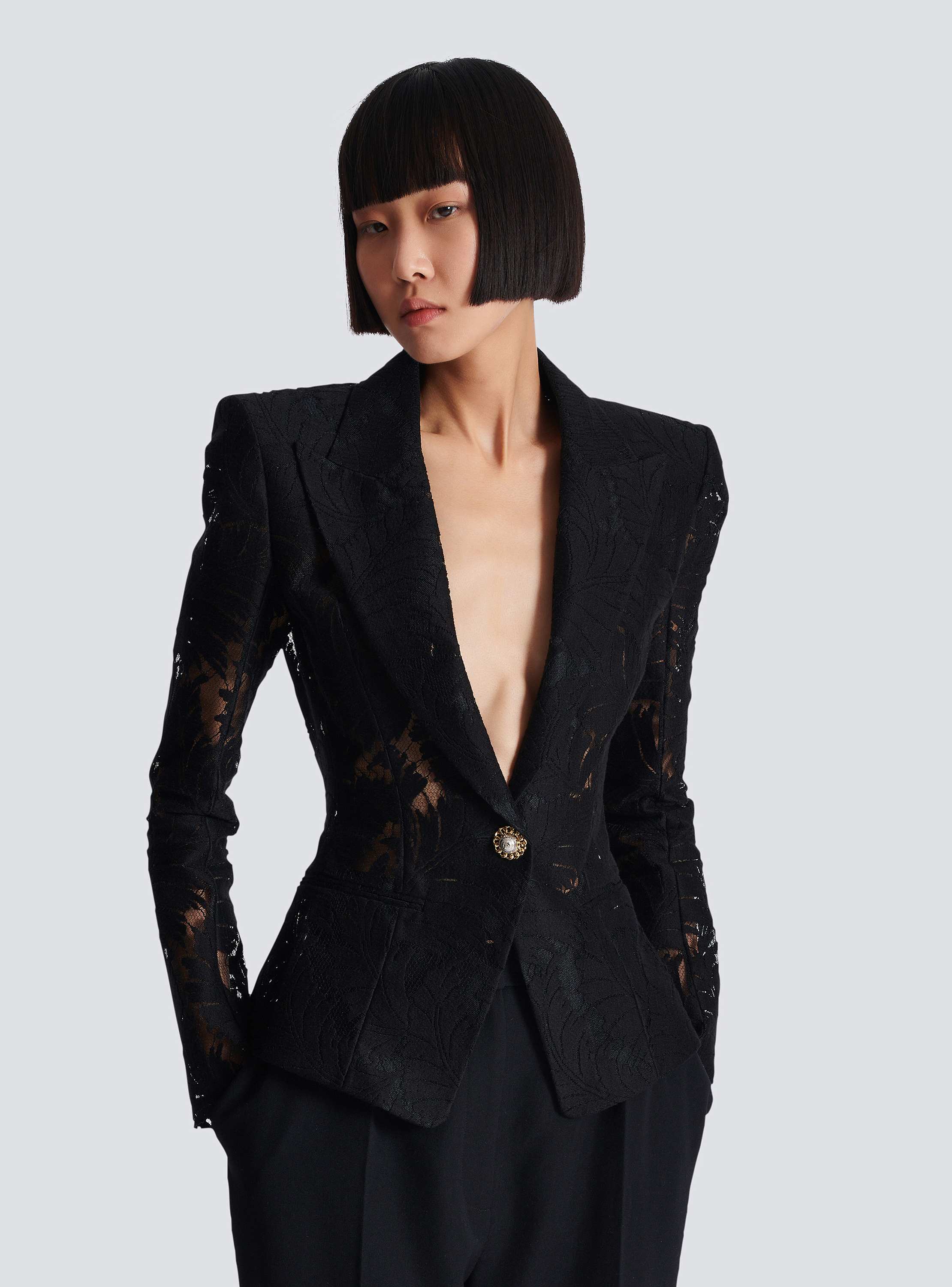 1-button fitted lace jacket - Women | BALMAIN