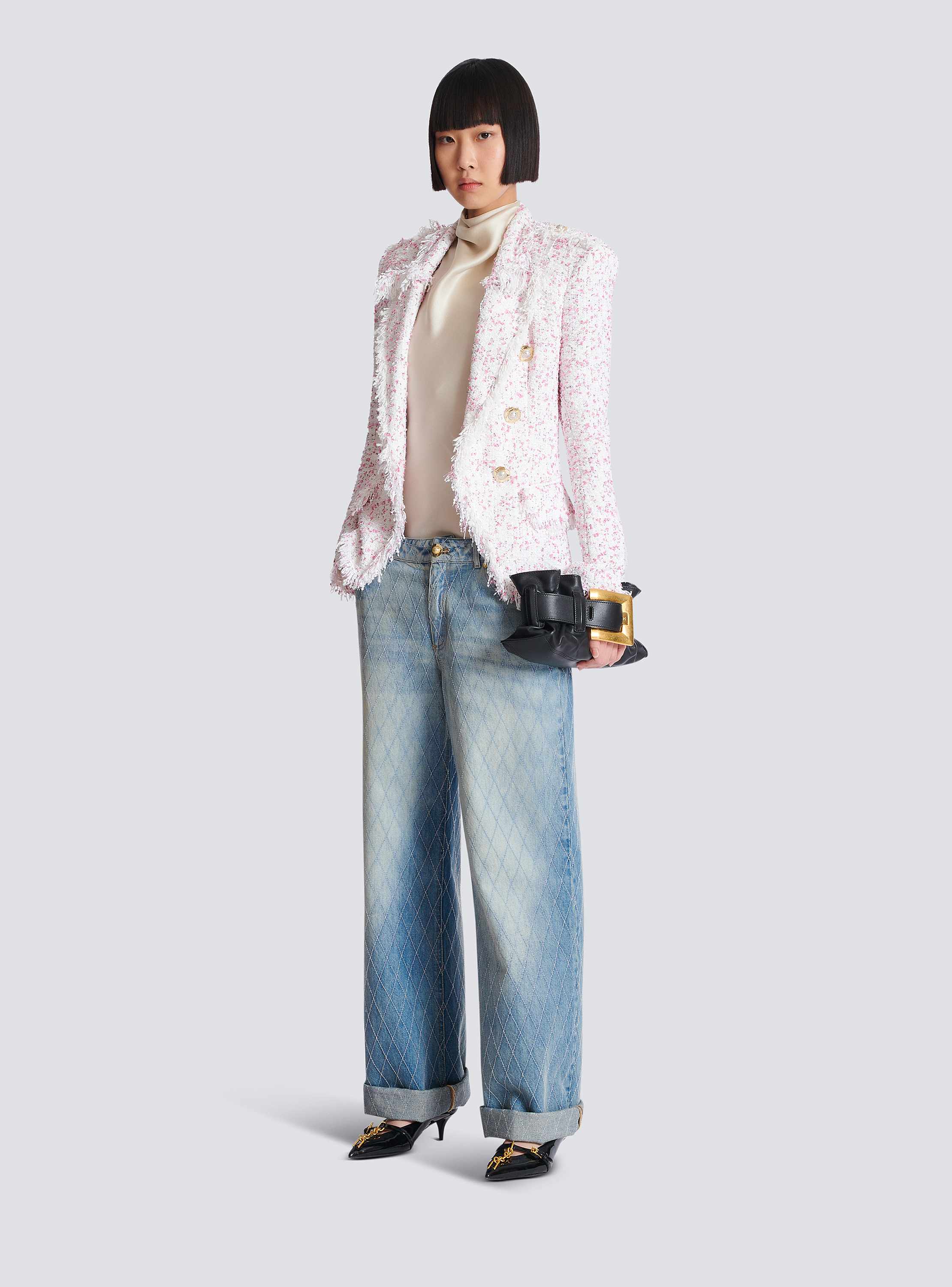 6 Buttons Fitted Polka Dot Tweed Jacket