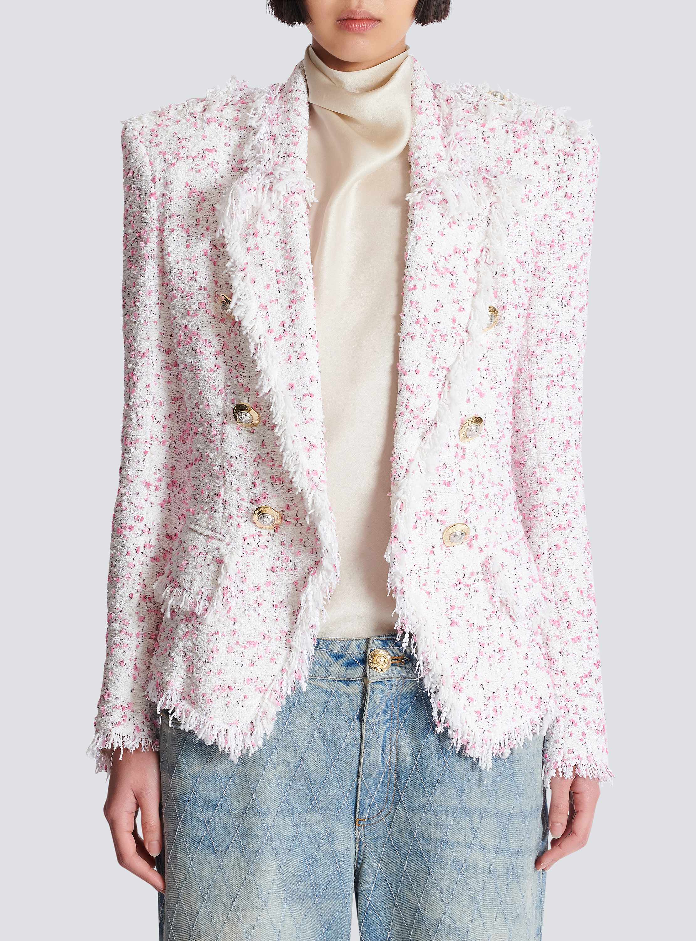6 Buttons Fitted Polka Dot Tweed Jacket