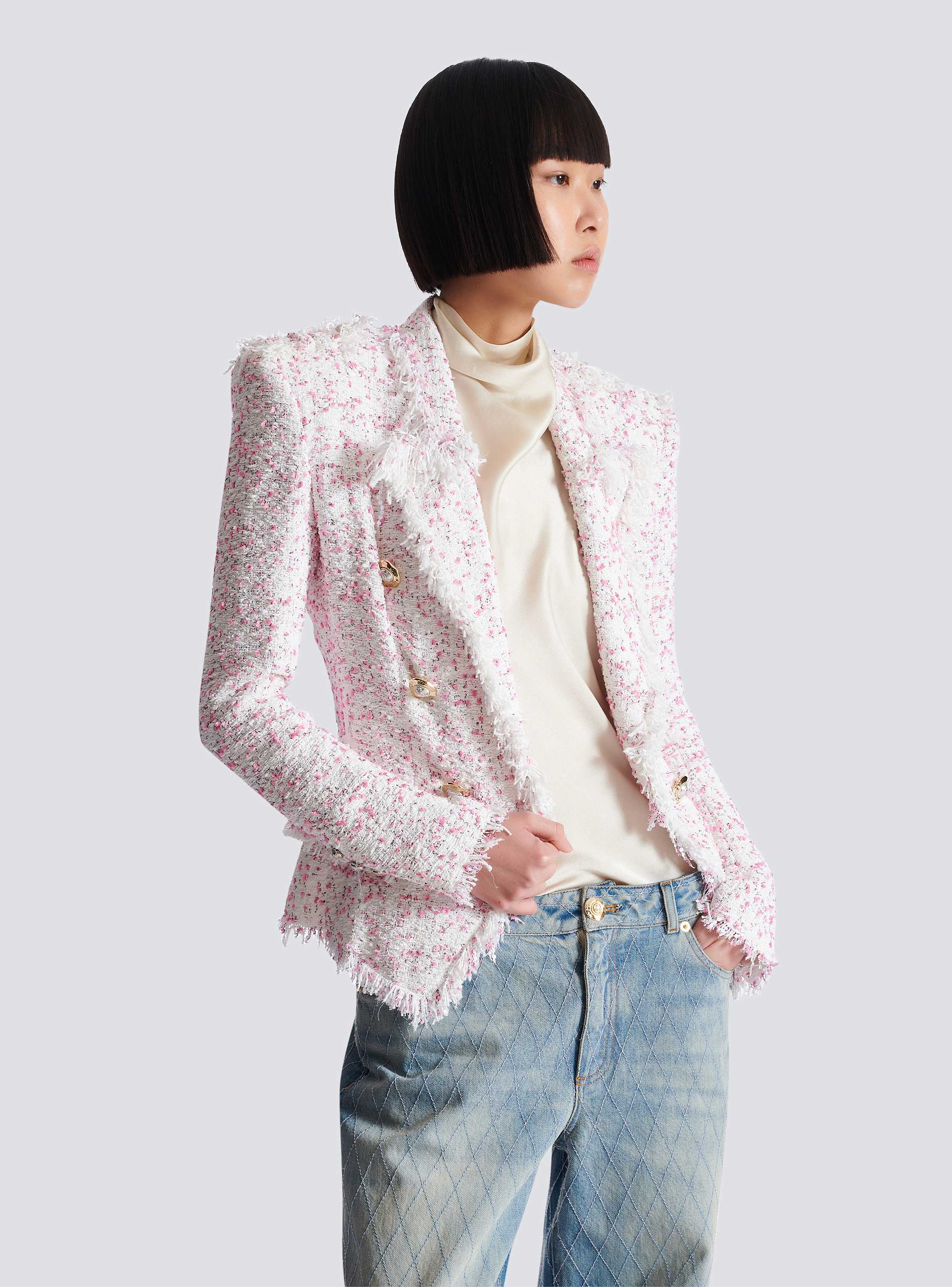 6 Buttons Fitted Polka Dot Tweed Jacket