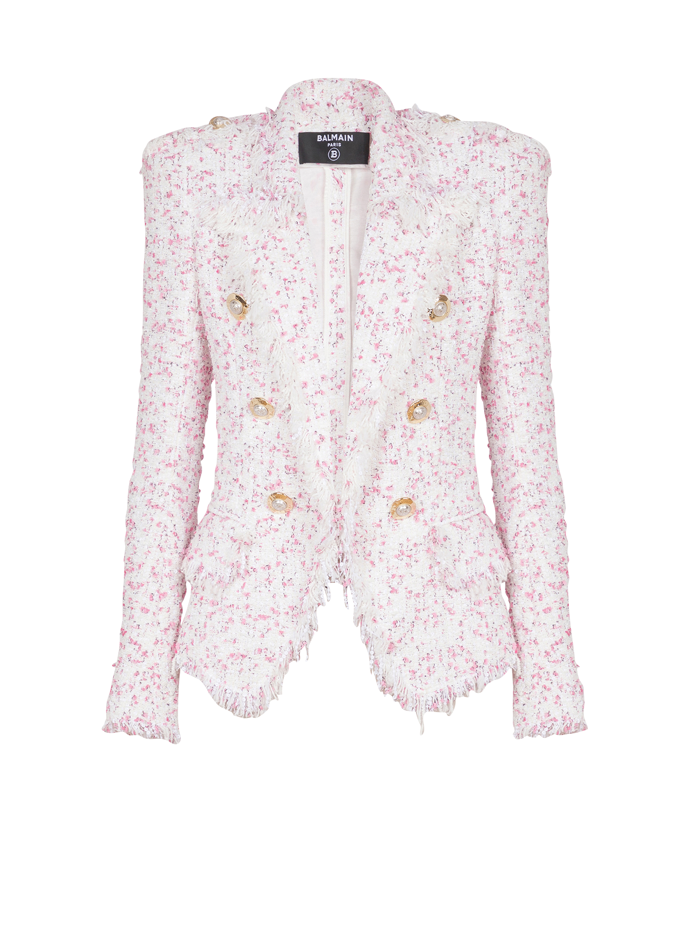 6 Buttons Fitted Polka Dot Tweed Jacket