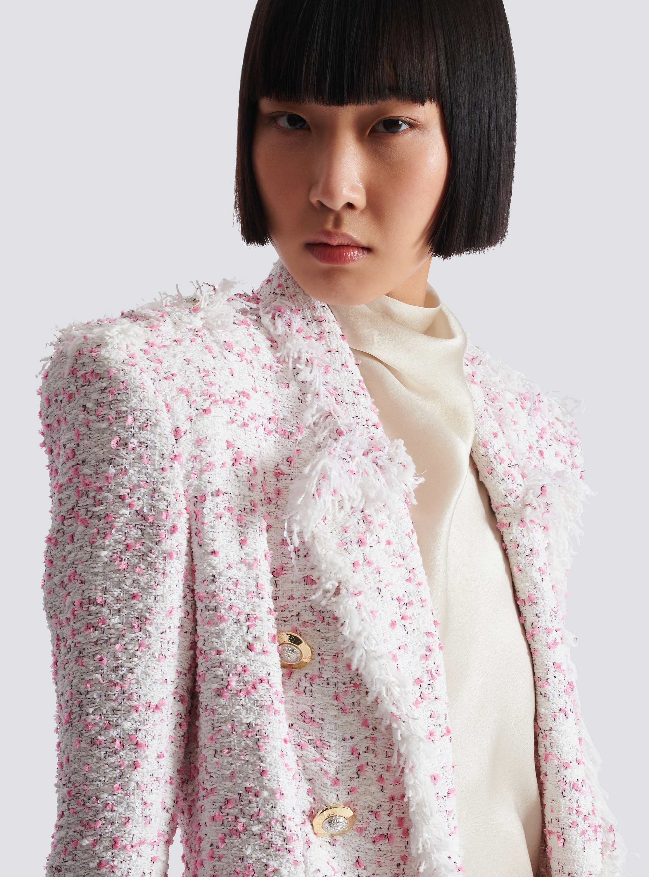 6 Buttons Fitted Polka Dot Tweed Jacket