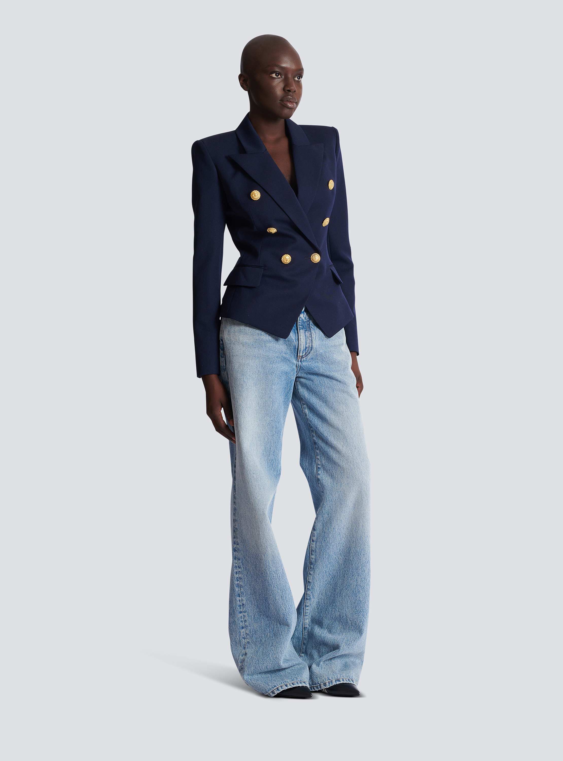 Fitted wool 6-button jacket navy navy - Women | BALMAIN