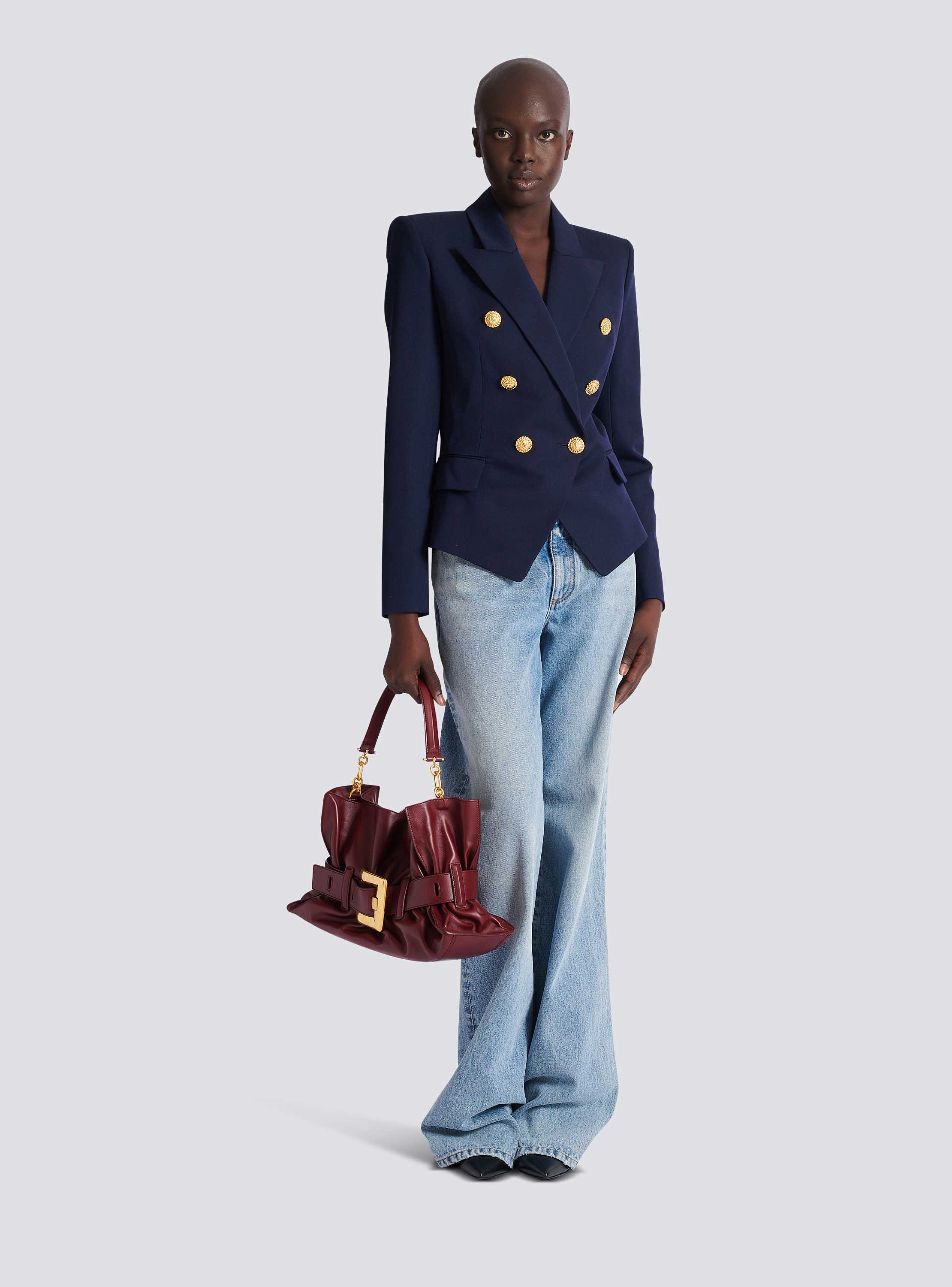 Fitted wool 6-button jacket navy navy - Women | BALMAIN