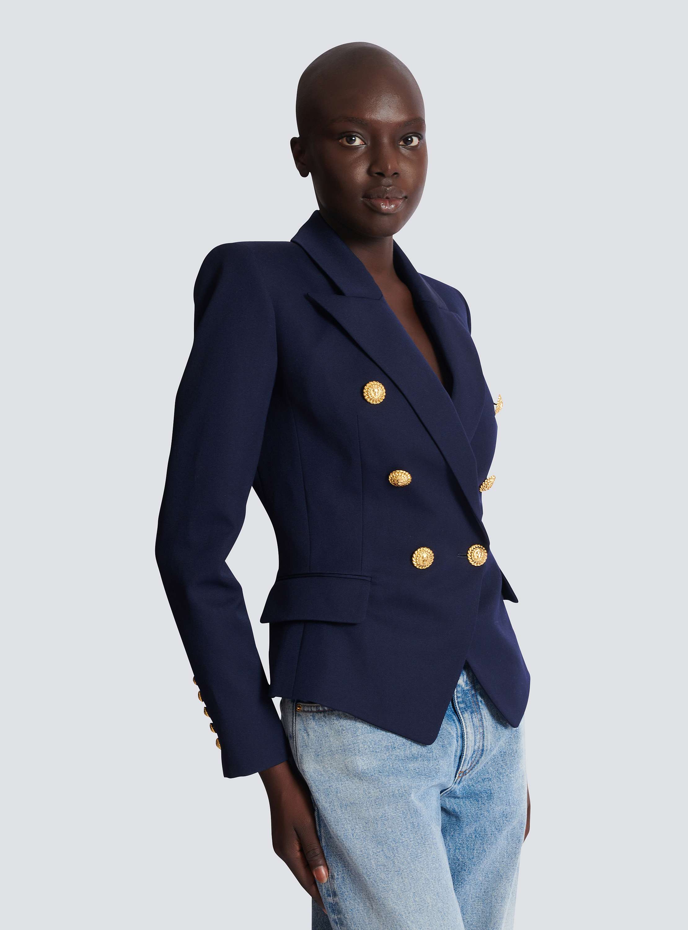 Fitted wool 6-button jacket navy navy - Women | BALMAIN