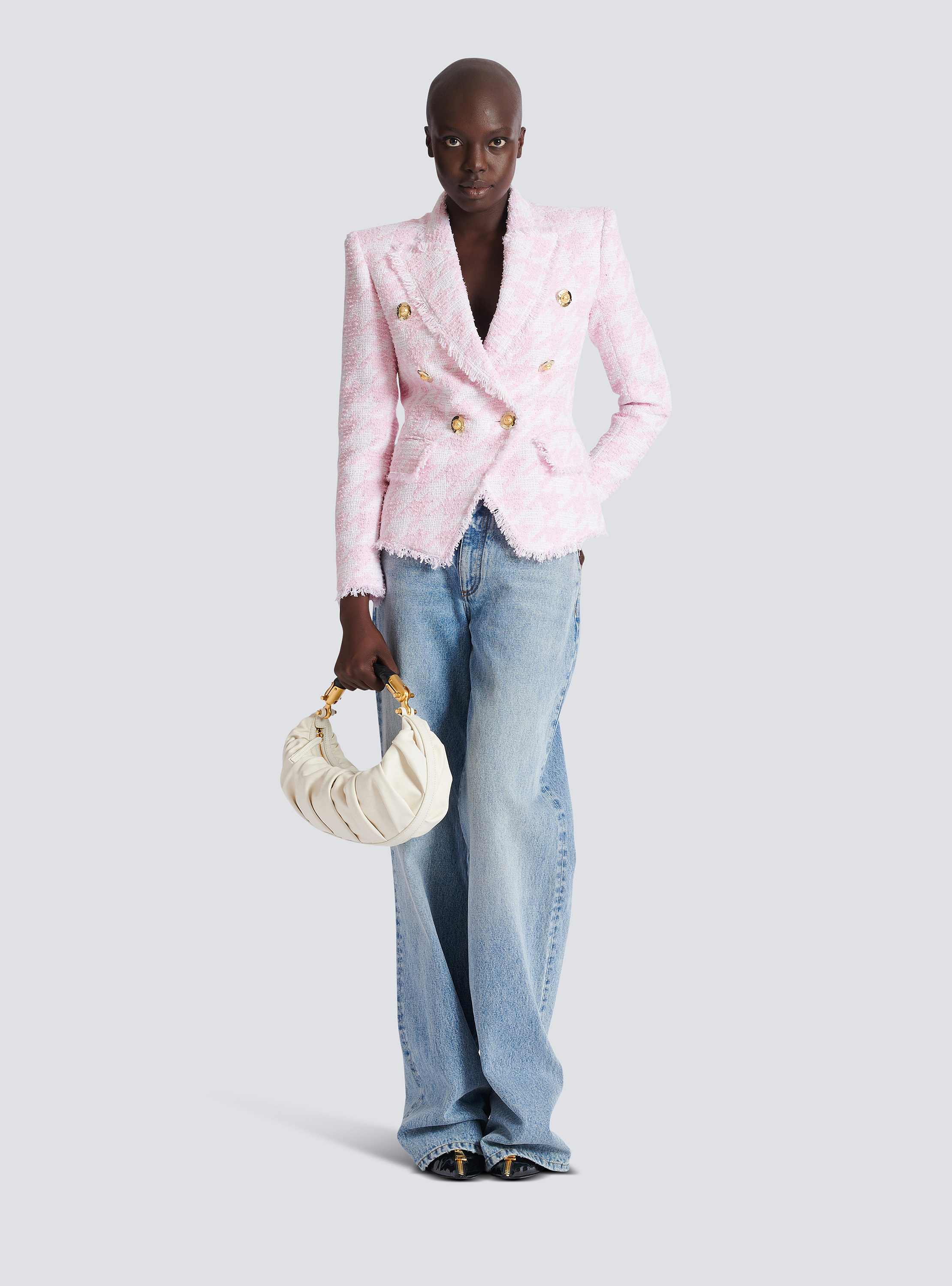 6-button houndstooth tweed fitted jacket