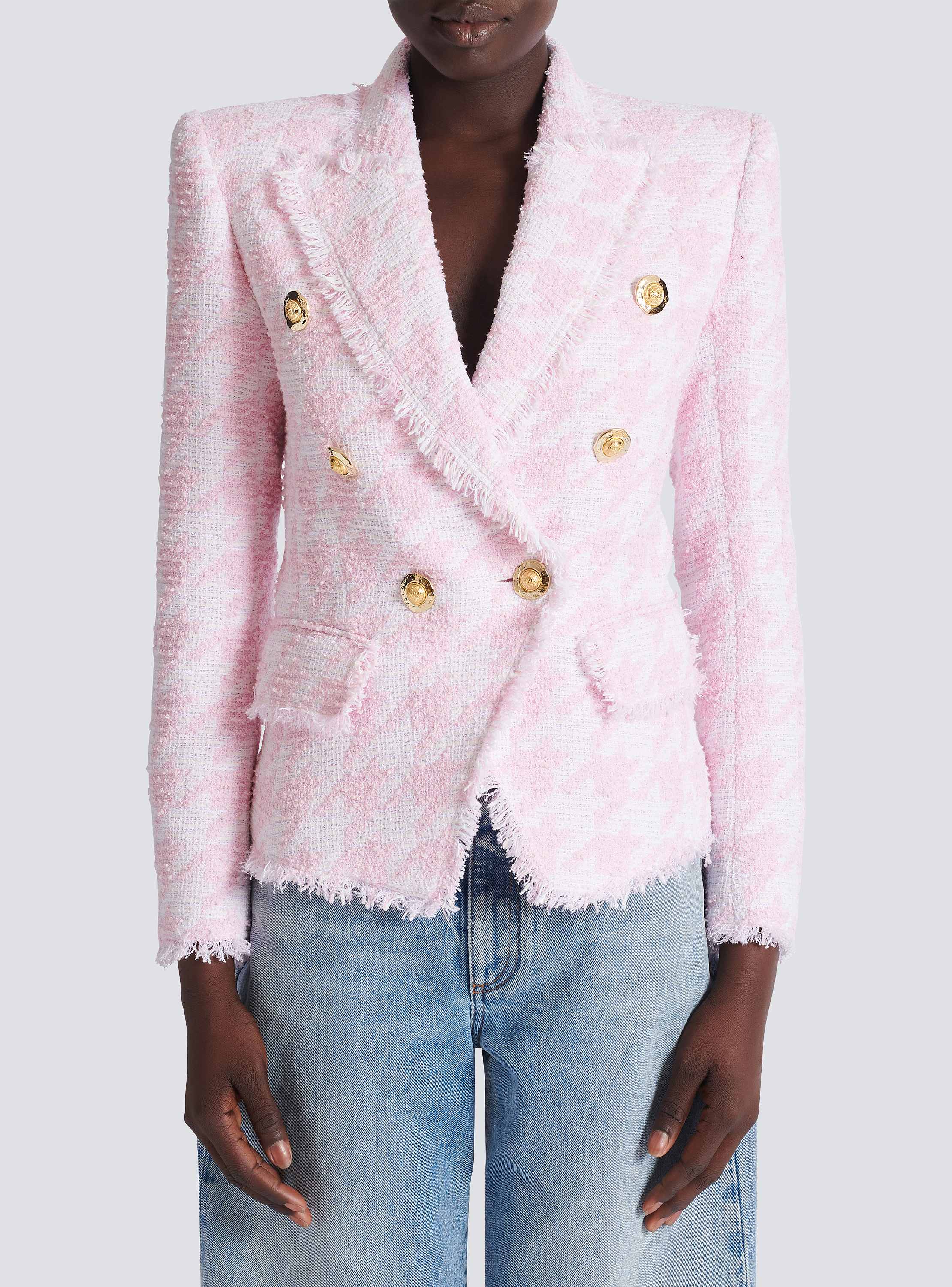 6-button houndstooth tweed fitted jacket