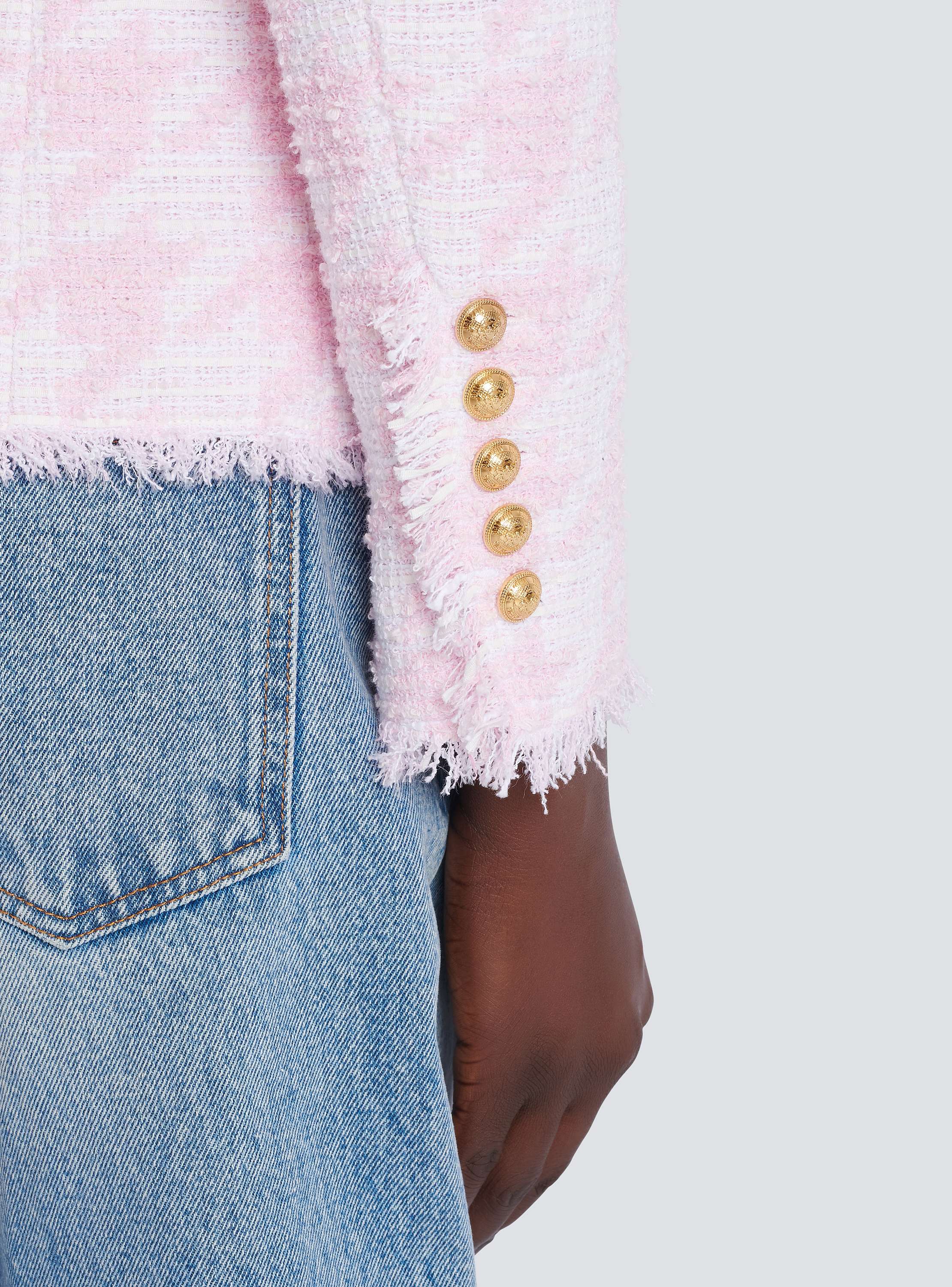 6-button houndstooth tweed fitted jacket