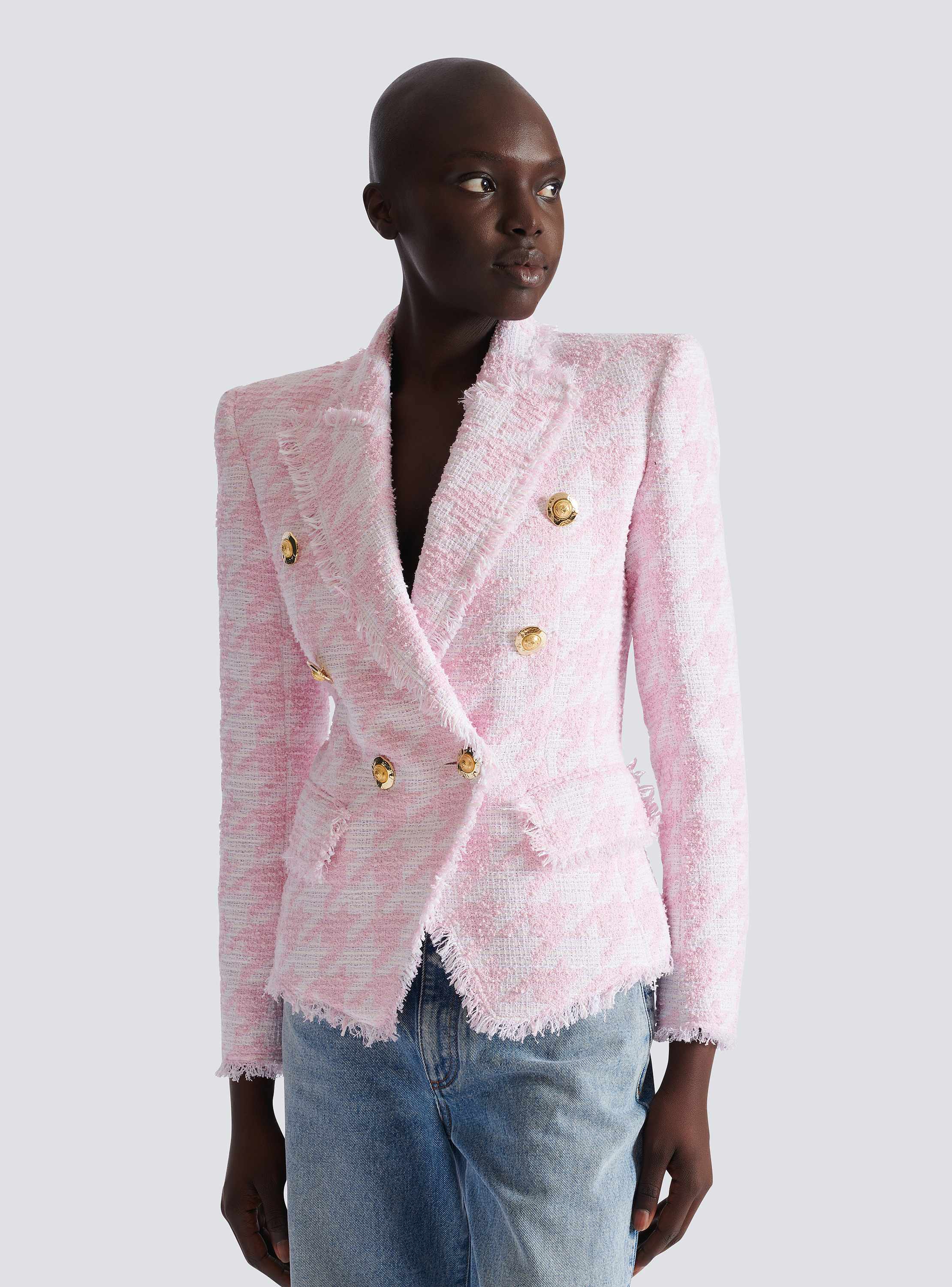 6-button houndstooth tweed fitted jacket pink pink - Women