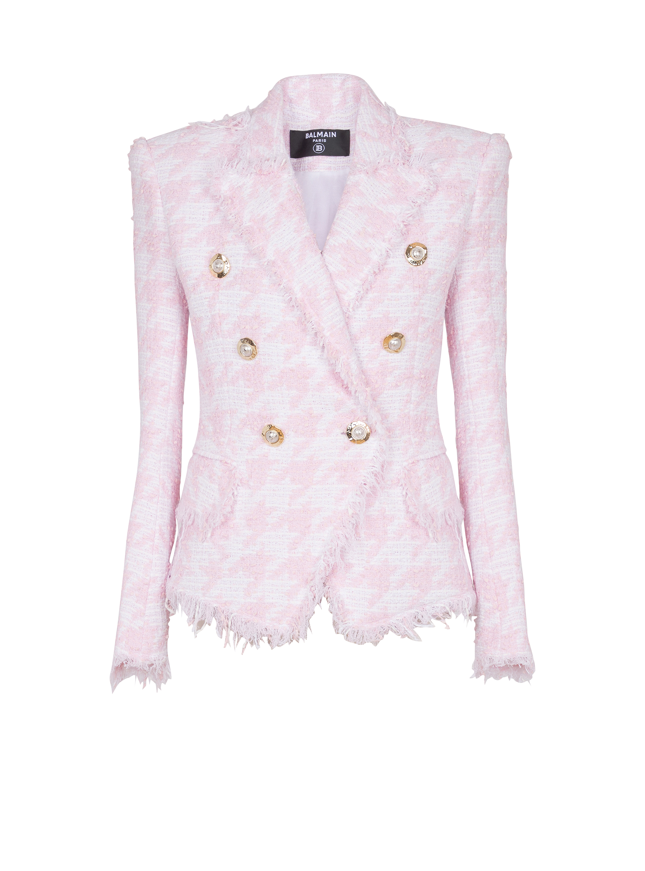 6-button houndstooth tweed fitted jacket