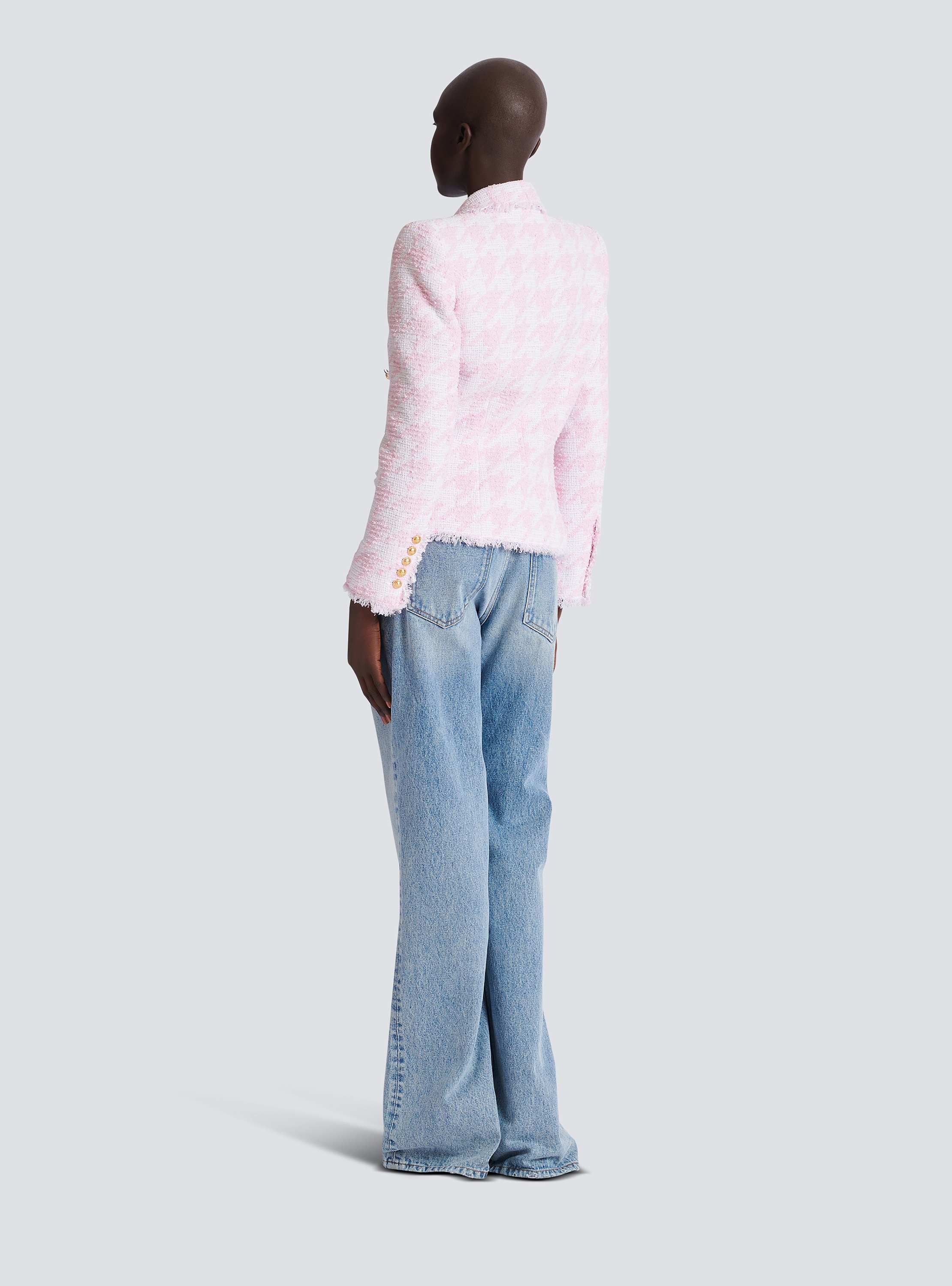 6-button houndstooth tweed fitted jacket