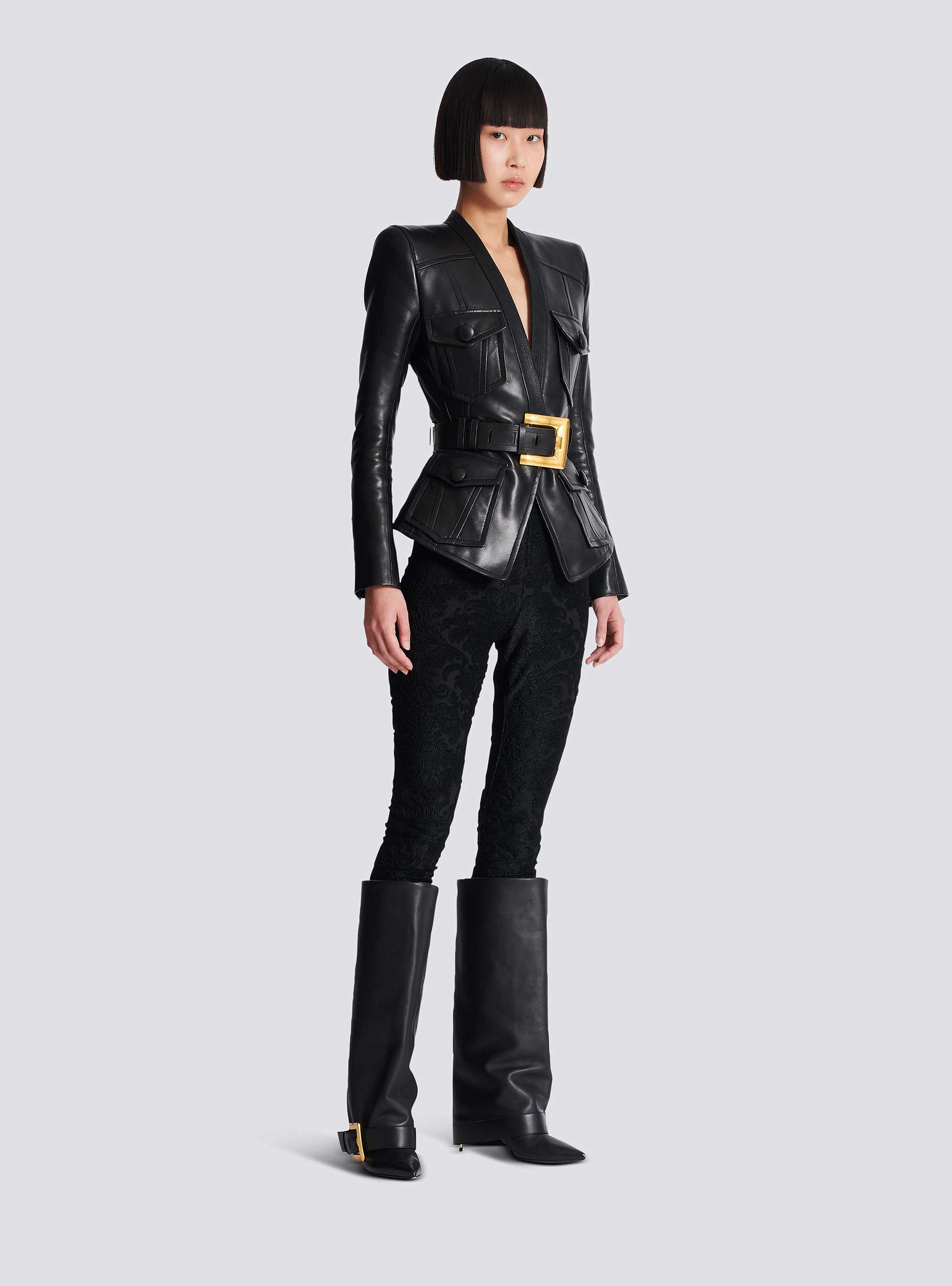 ジャケット BALMAIN Women Jackets DF0SK457PC64EAW Black 1-button belted leather jacket - Women | BALMAIN