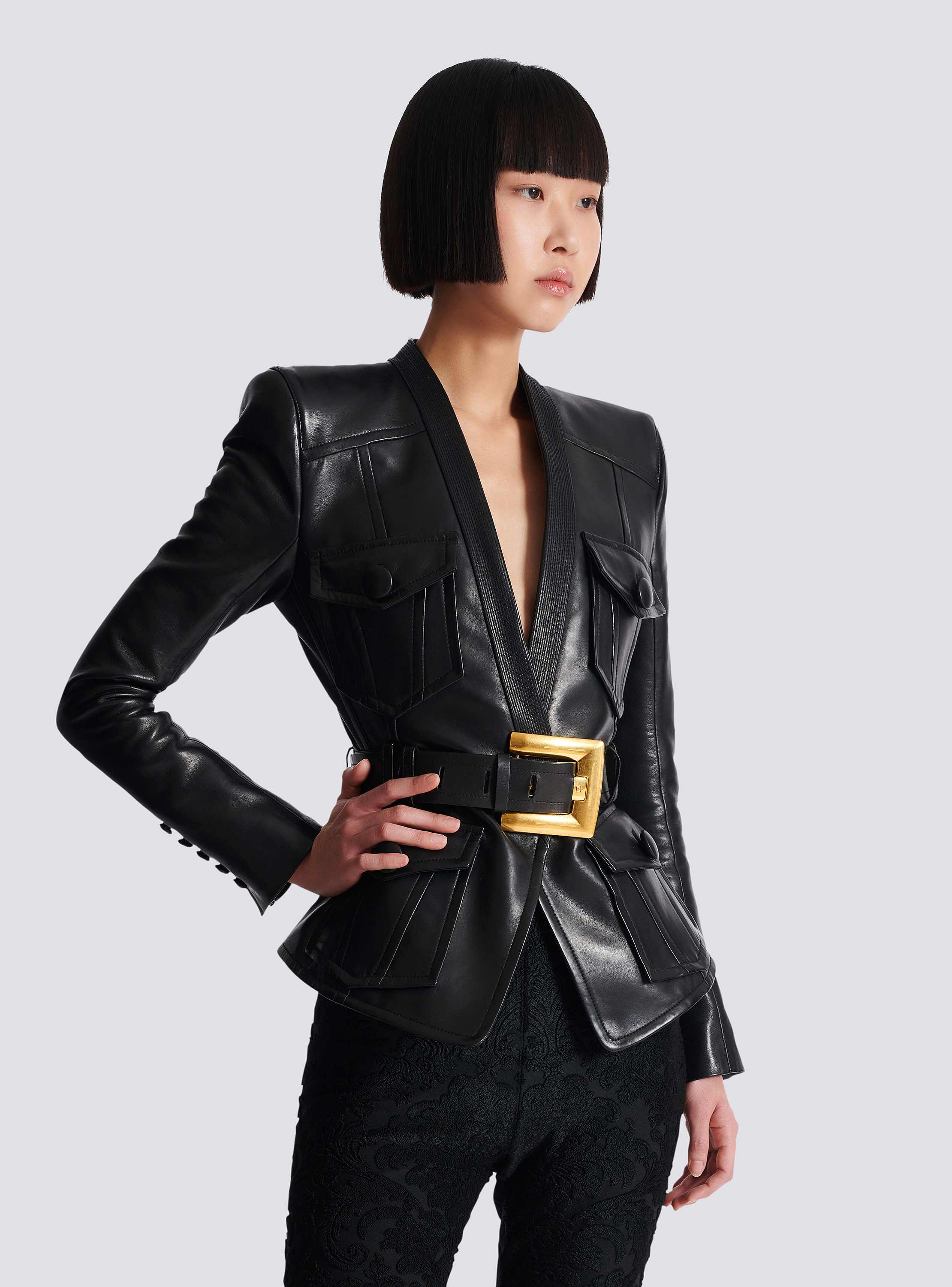 1-button belted leather jacket - Women | BALMAIN