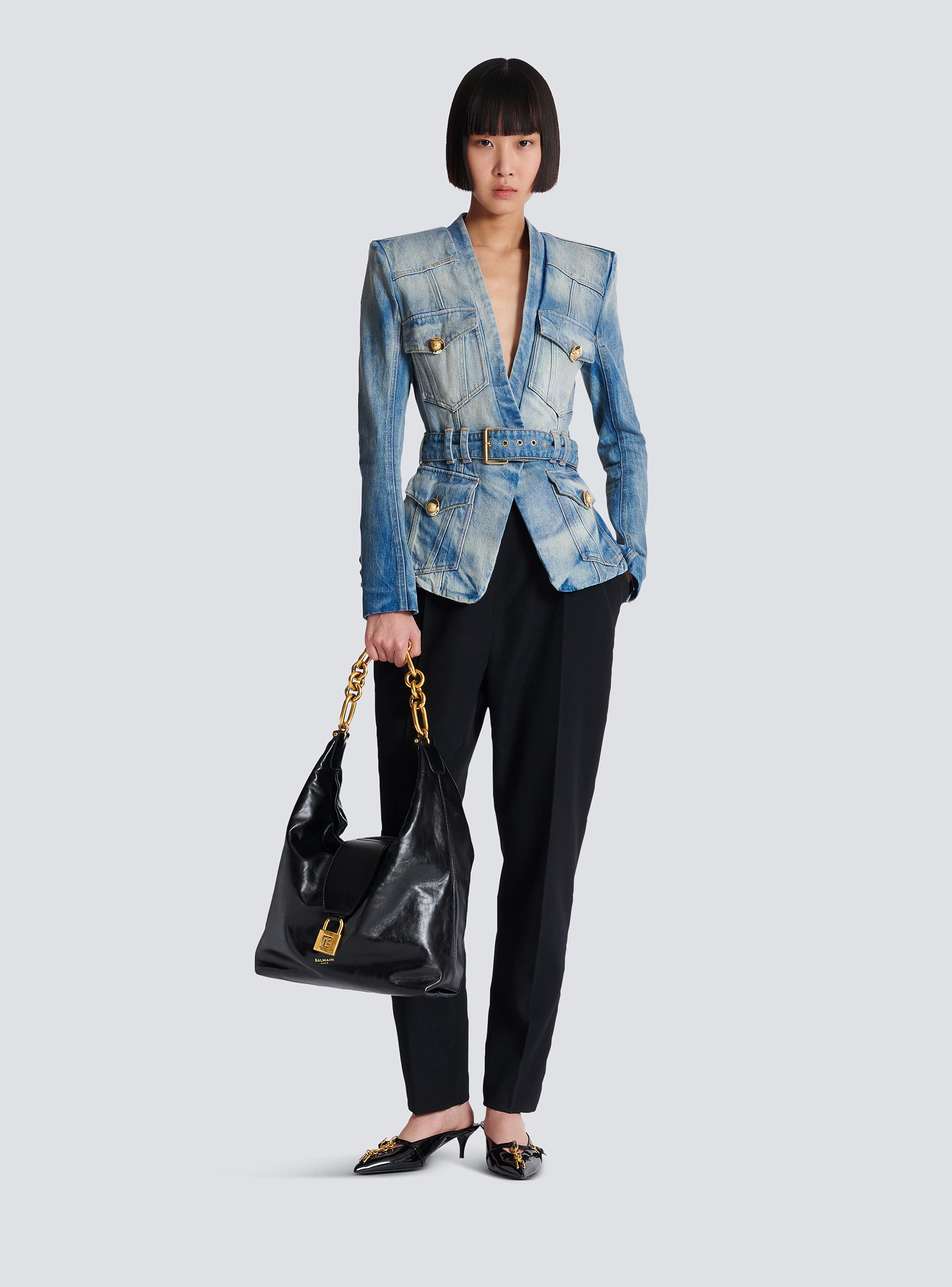 ジャケット・アウター denim docking tailored jacket archive Elie Tahari Womens Dark Wash Denim Blazer Single Button