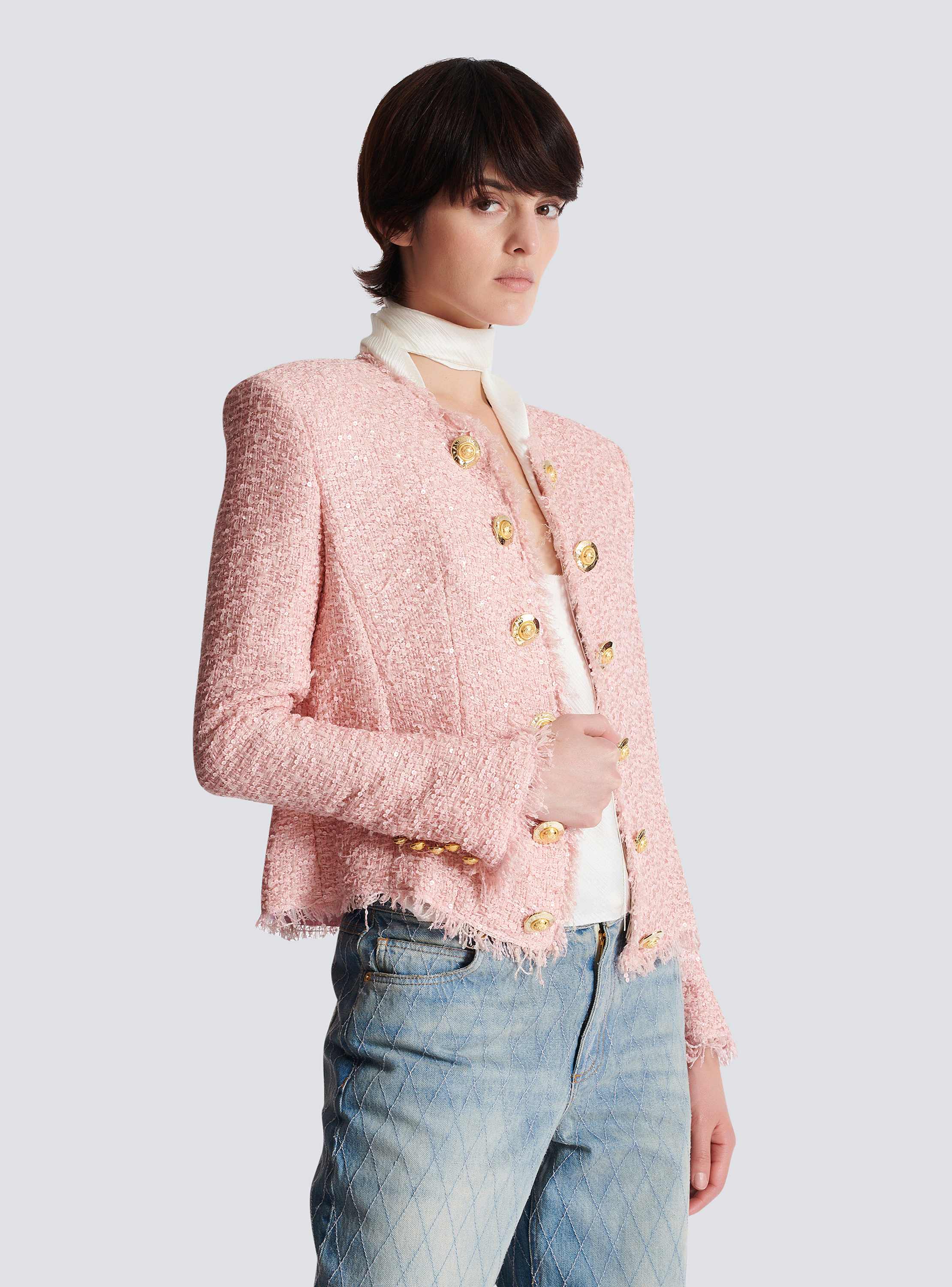 Edge-to-edge sequin tweed jacket pink - Women | BALMAIN