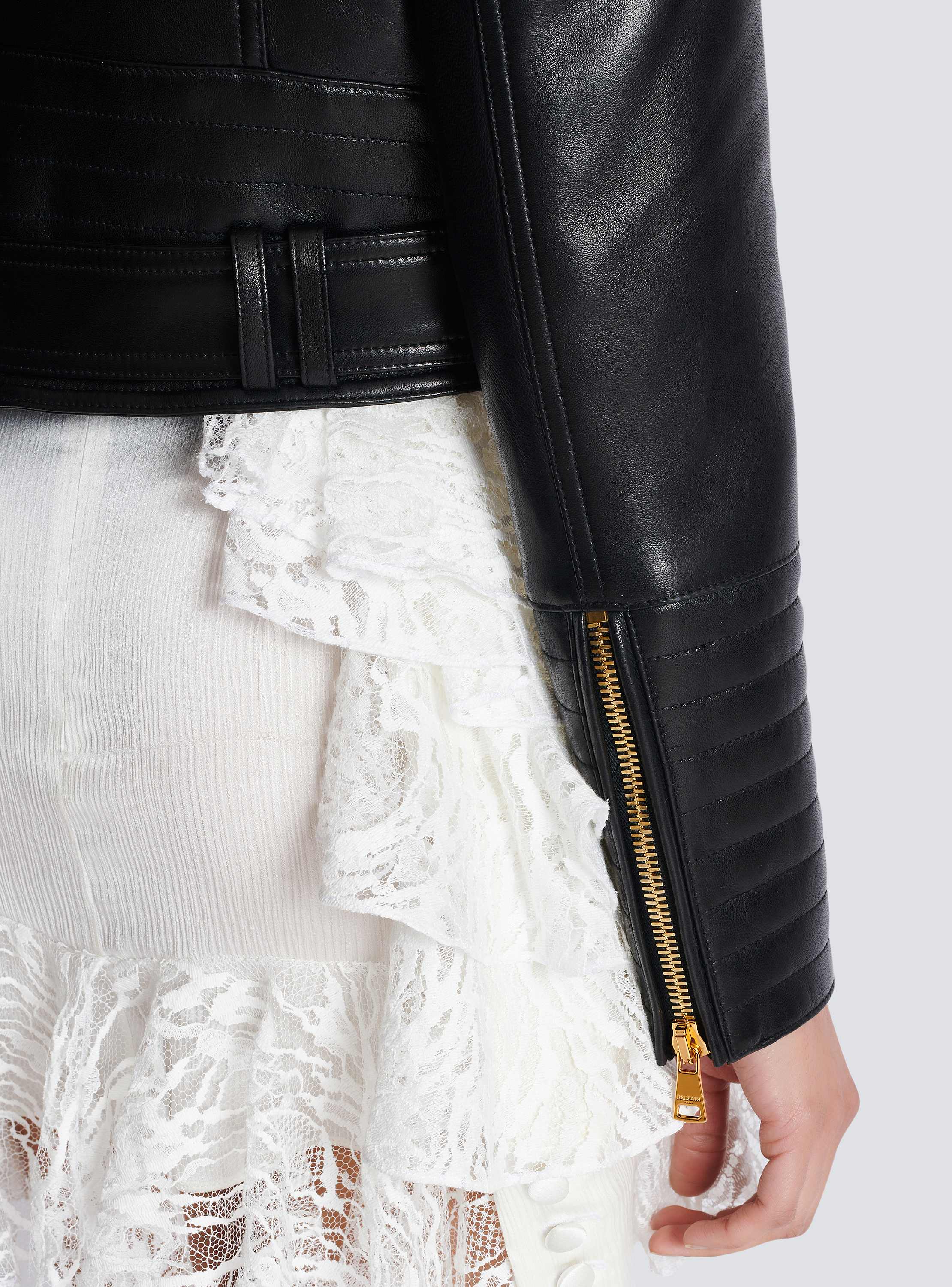 Cropped Belted Lambskin Biker Jacket