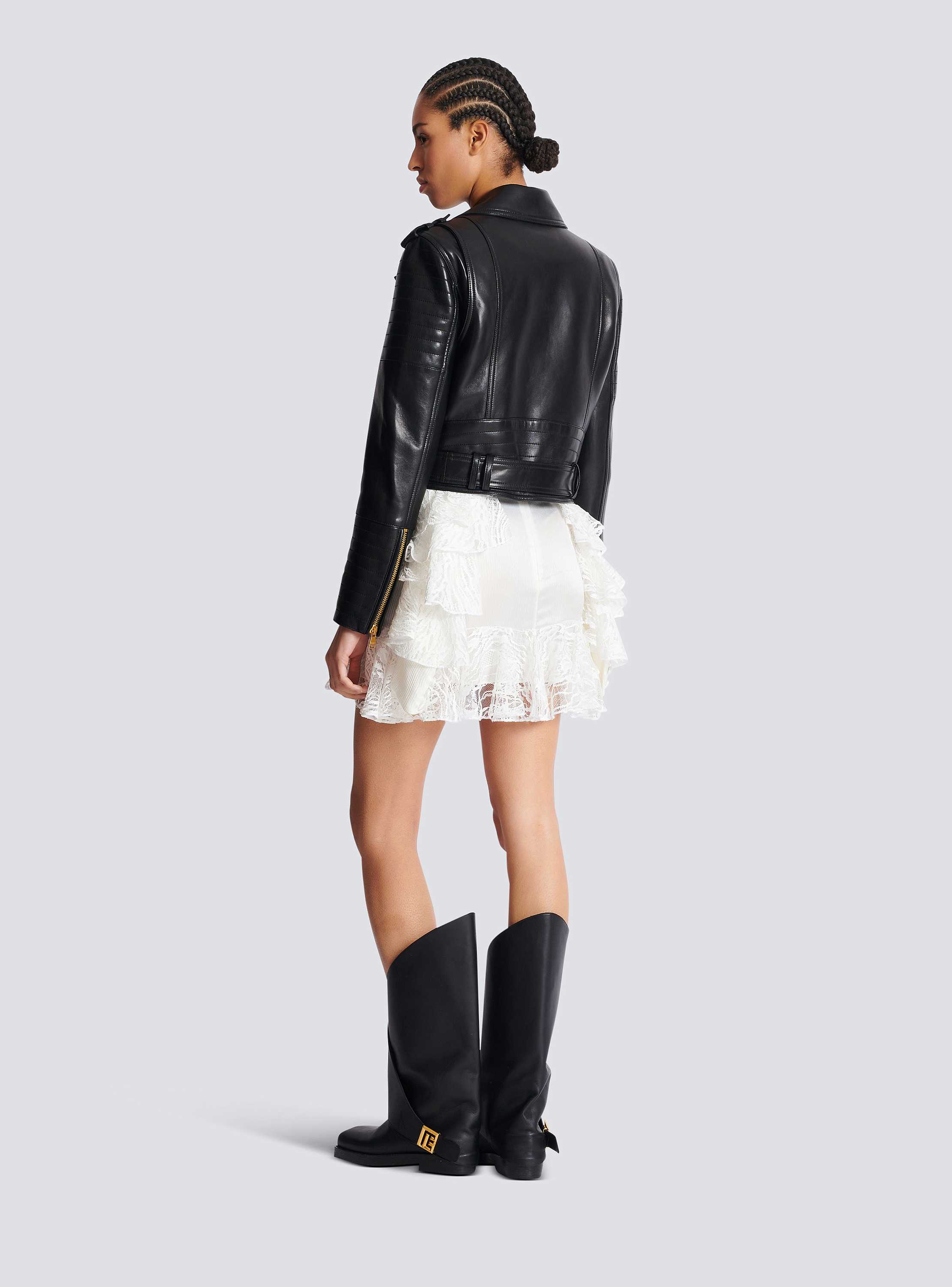 Cropped Belted Lambskin Biker Jacket