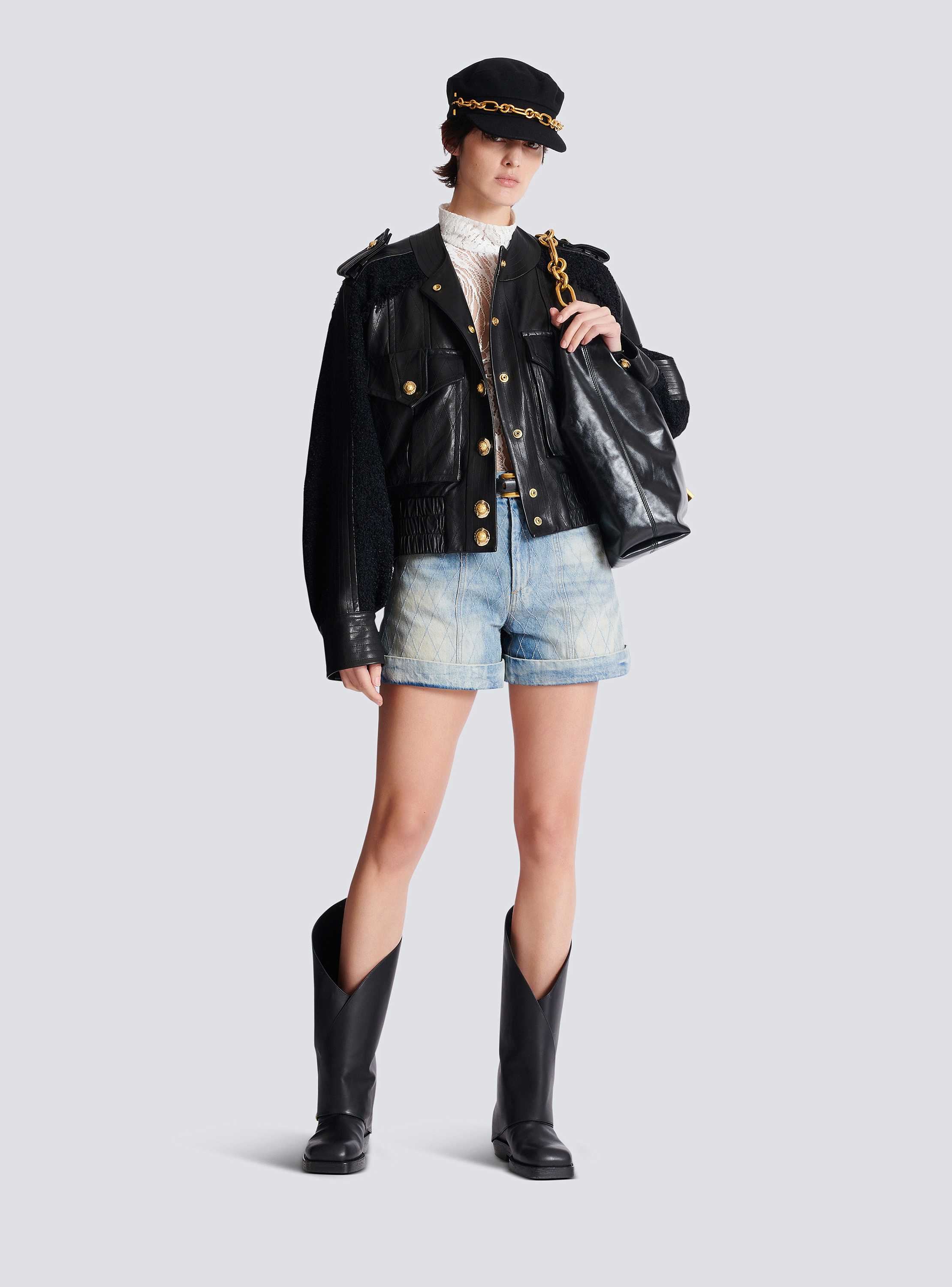 Tweed and leather bomber jacket