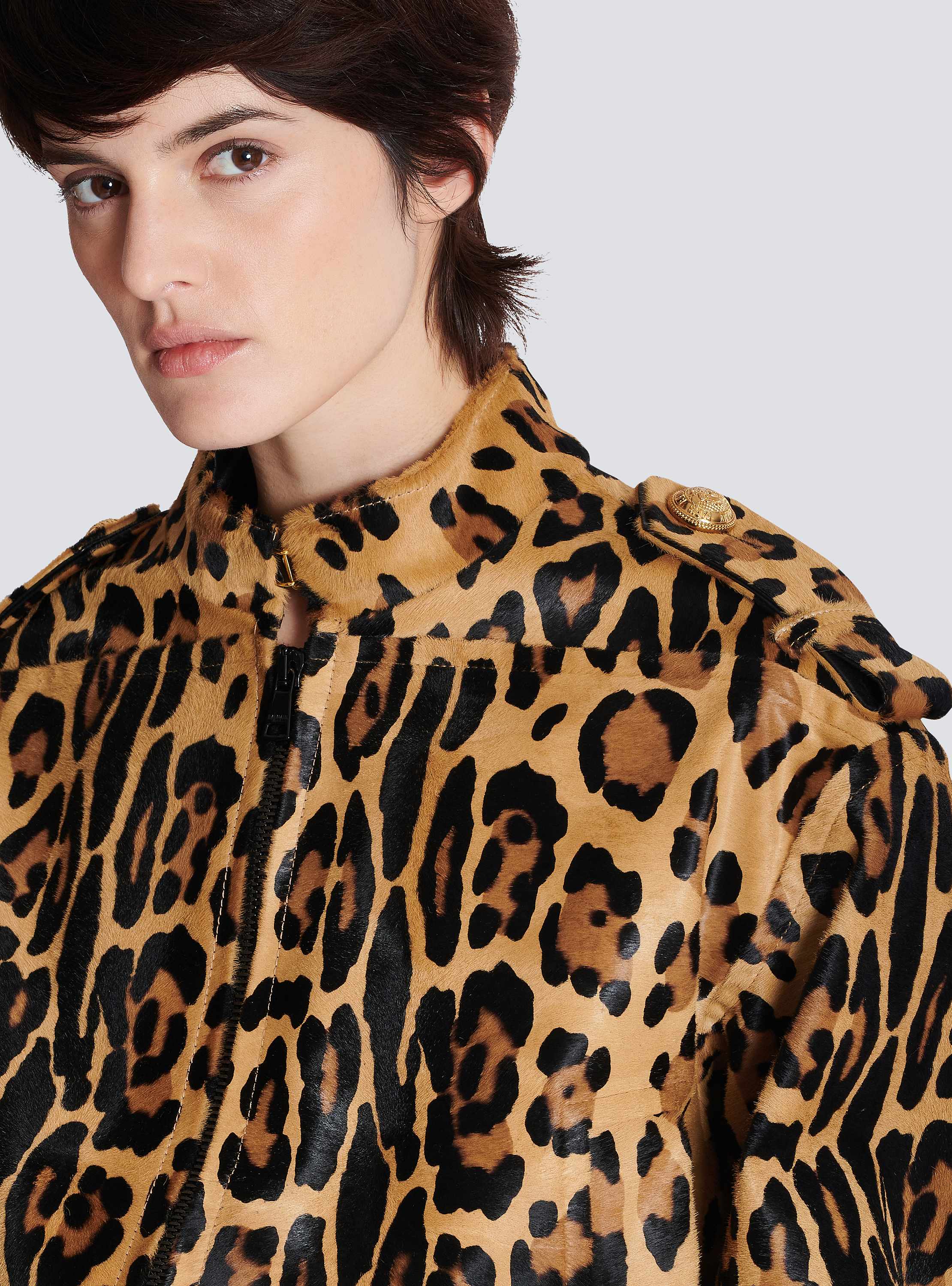 ジャケット・アウター MM22 ITALYMODE LEOPARD DEERSKIN JACKET Ponyskin-style leather bomber jacket with leopard pattern