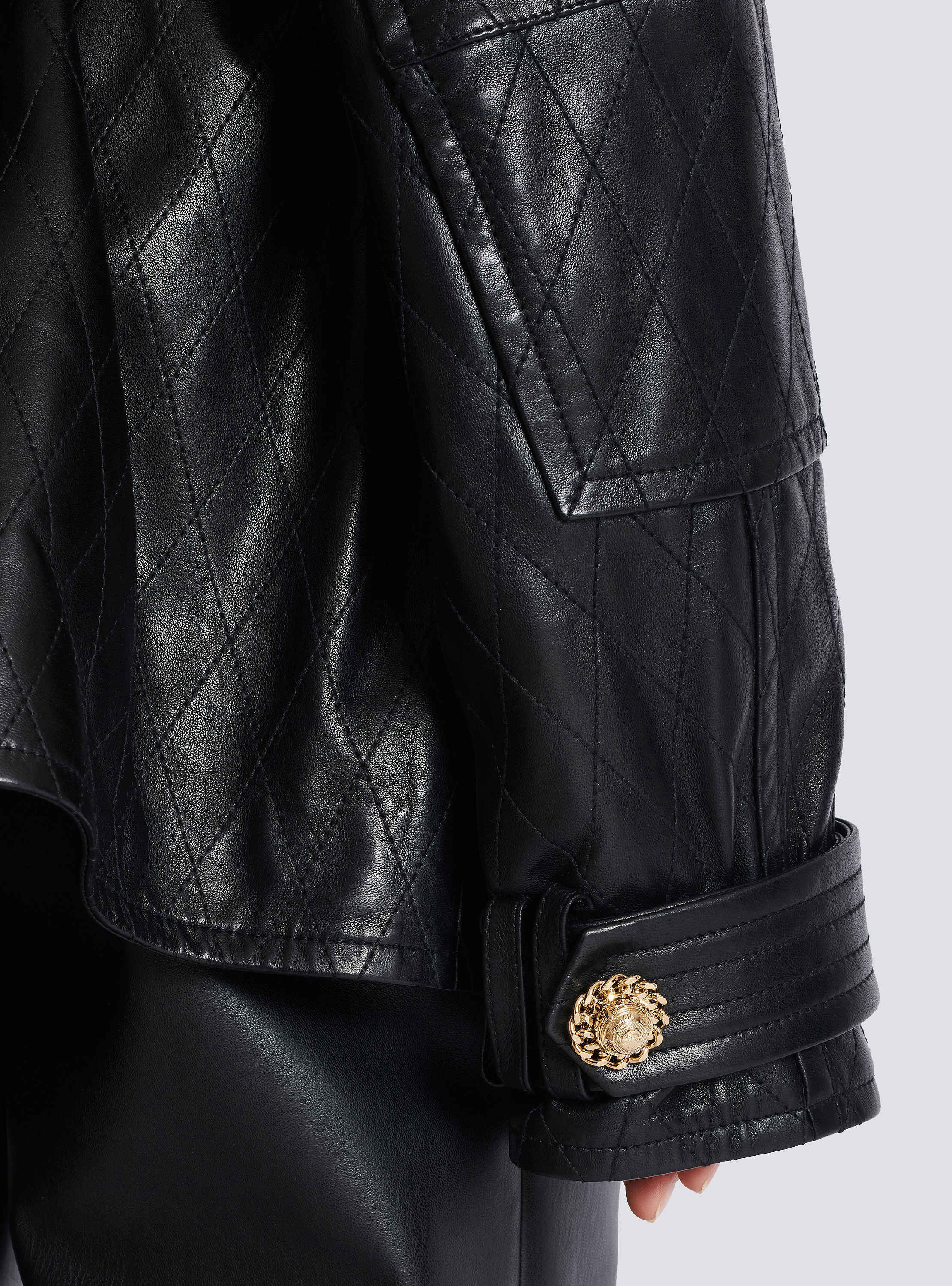 Lambskin leather parka with topstitched Diamond pattern